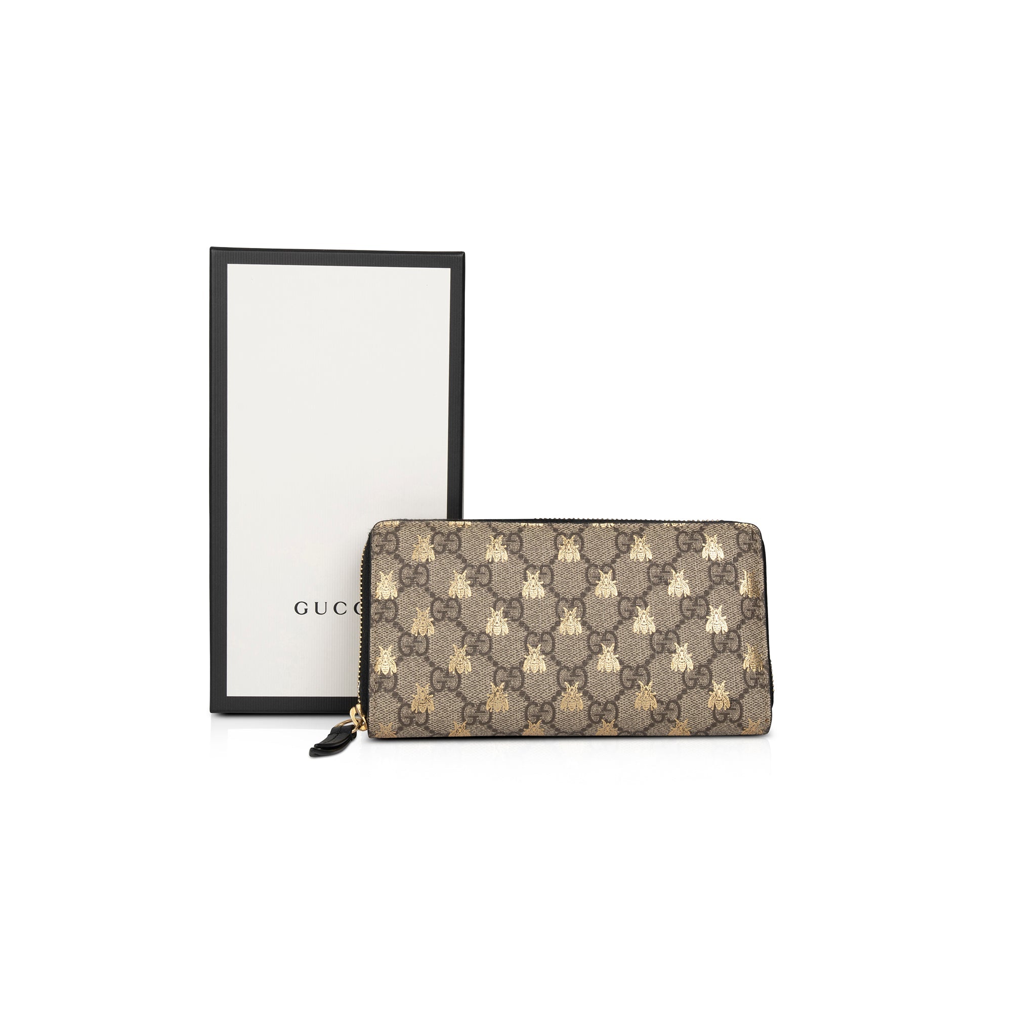 Gucci GG Supreme Bees Zip Around Wallet w/ Box