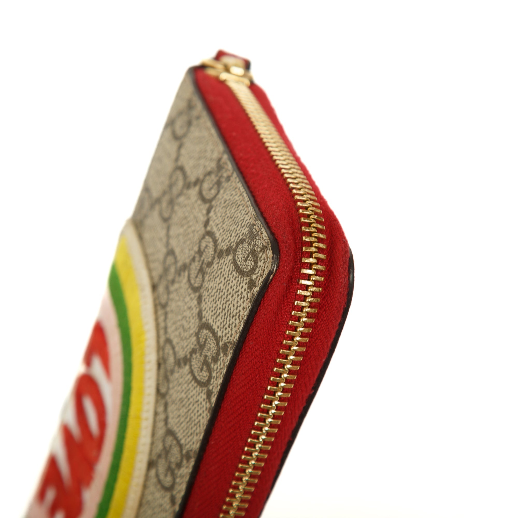 Gucci GG Supreme Embroidered Rainbow Love Zip Around Wallet