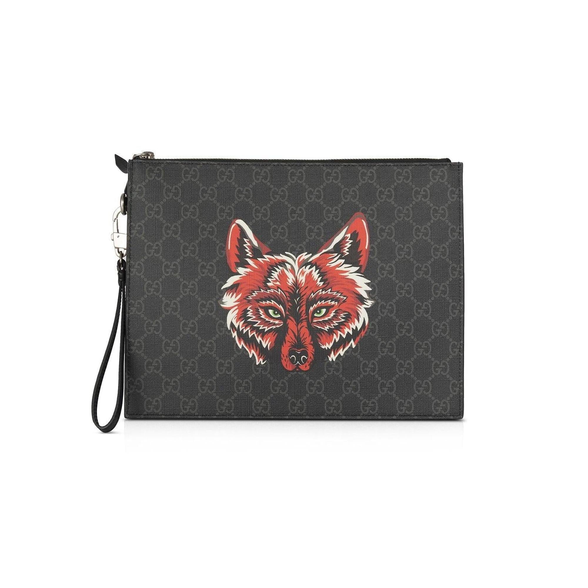 Gucci GG Supreme Wolf Print Bestiary Pouch w/ Box
