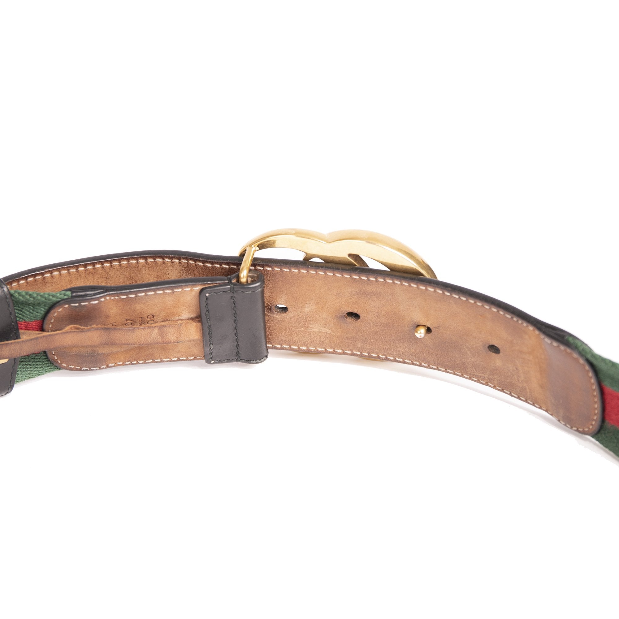 Gucci Green & Red Web Canvas & Black Leather Double G Belt