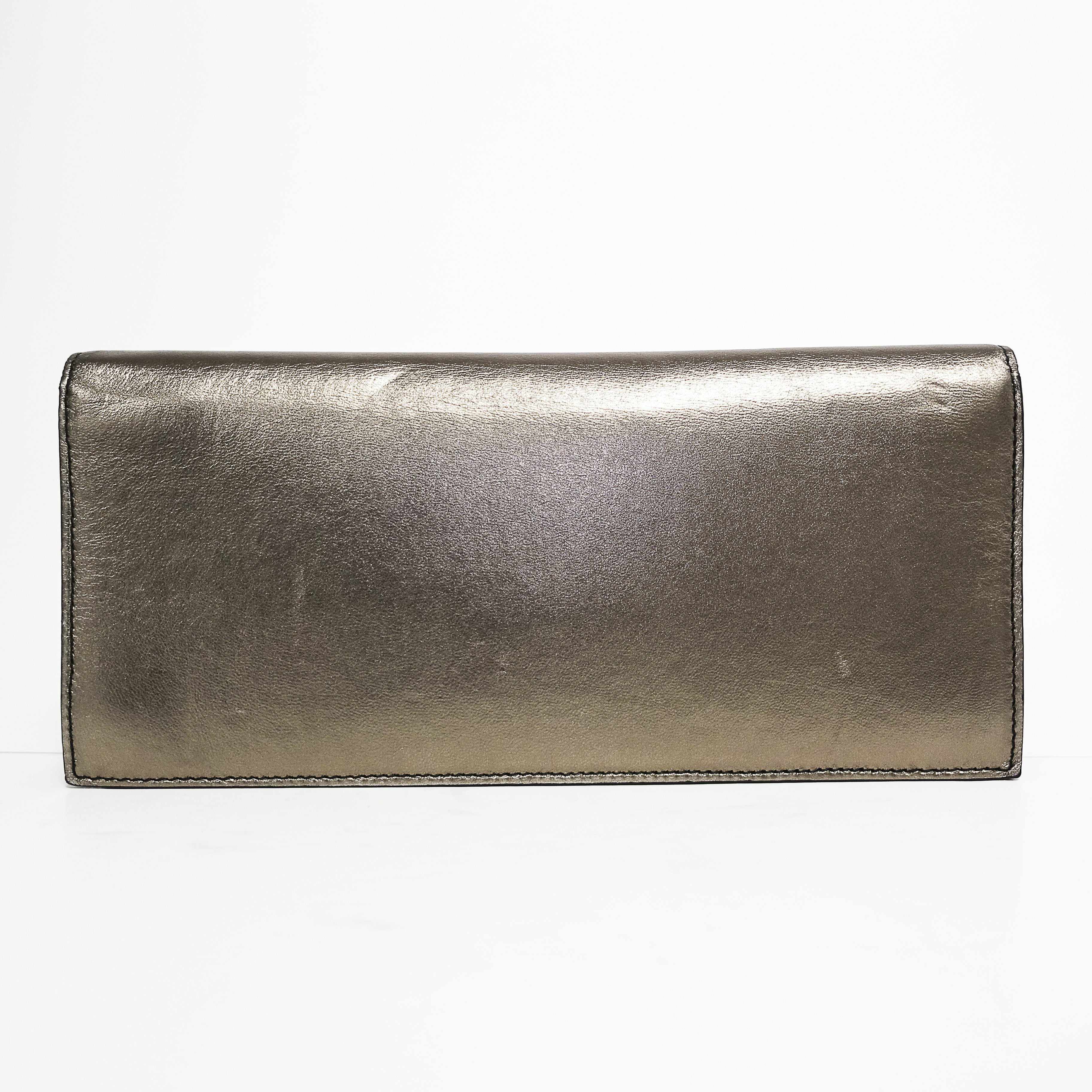 Gucci Grey Metallic Leather Clutch