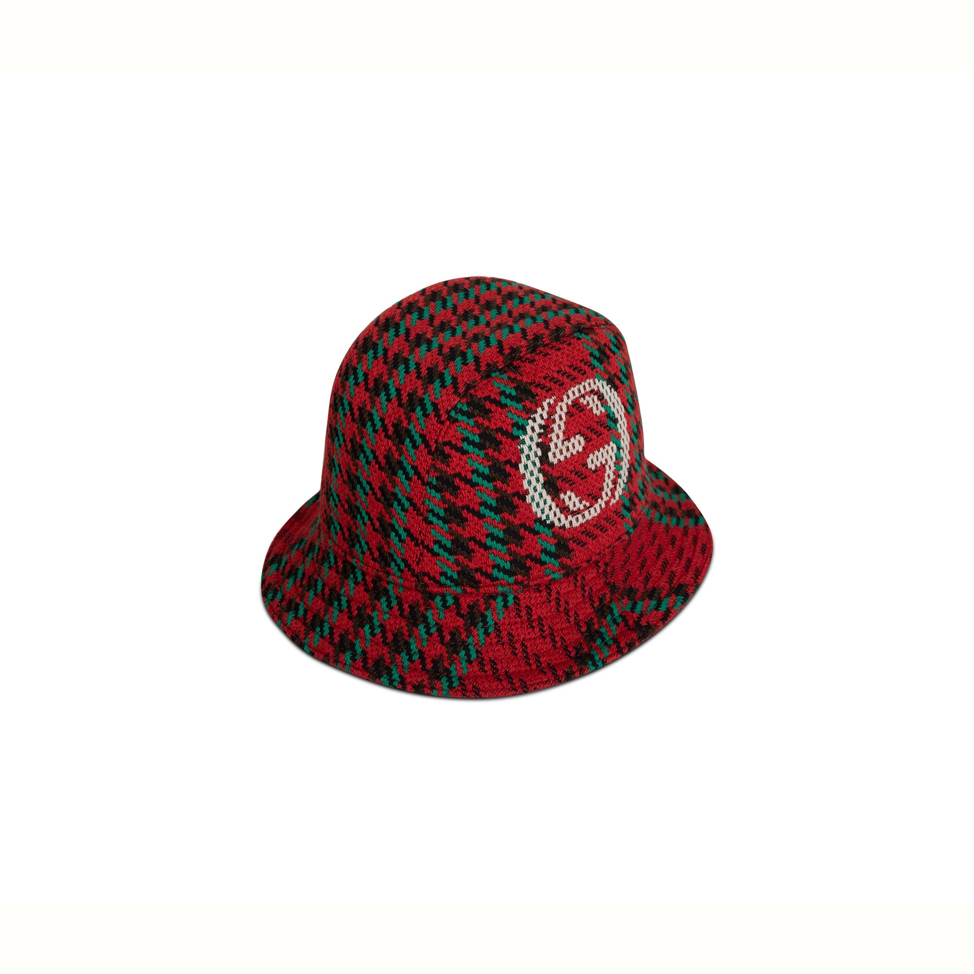 Gucci Houndstooth Wool Bucket Hat with Interlocking G w/ Box