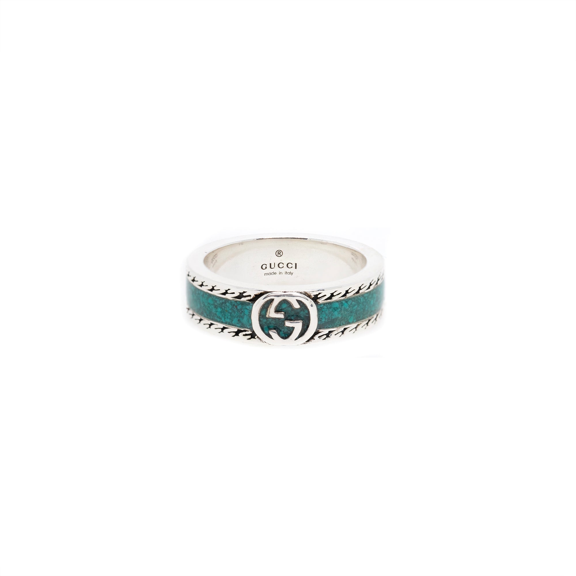 Gucci Interlocking G Ring with Turquoise Enamel w/ Box