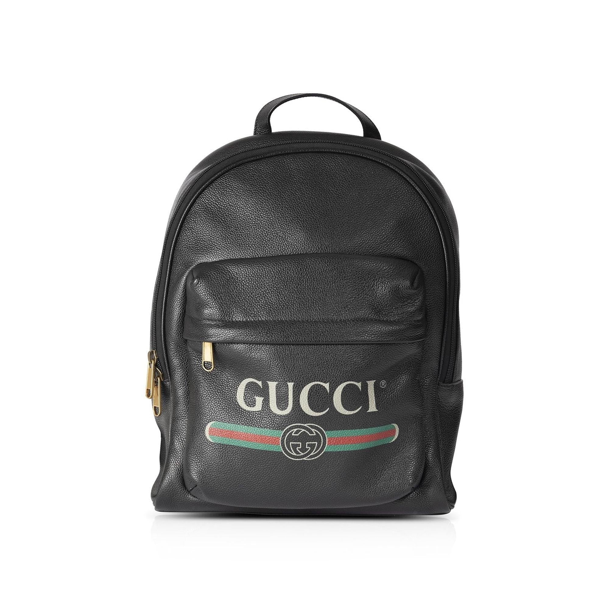 Gucci Logo Print Leather Backpack