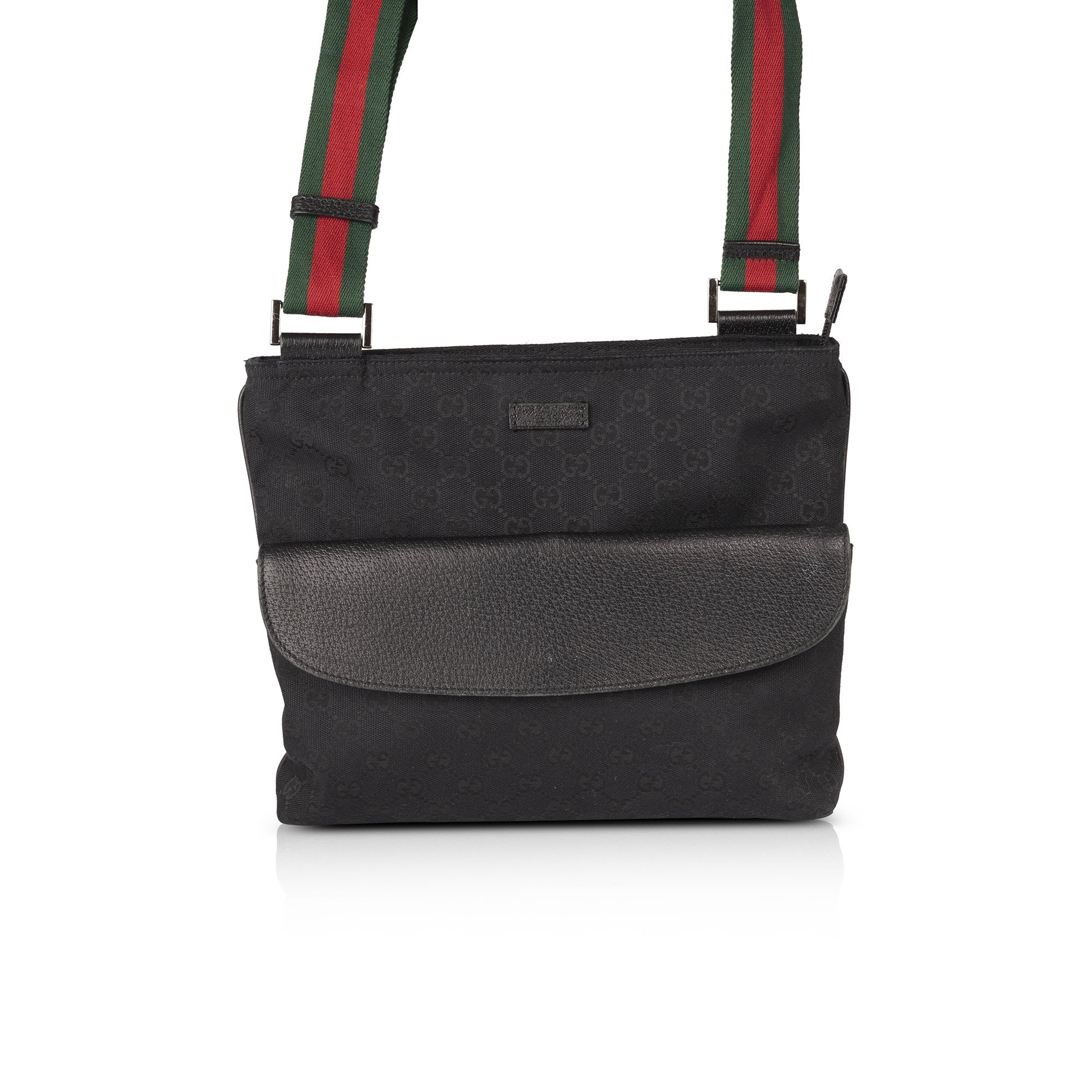 Gucci Medium Black GG Canvas Front Pocket Messenger Bag
