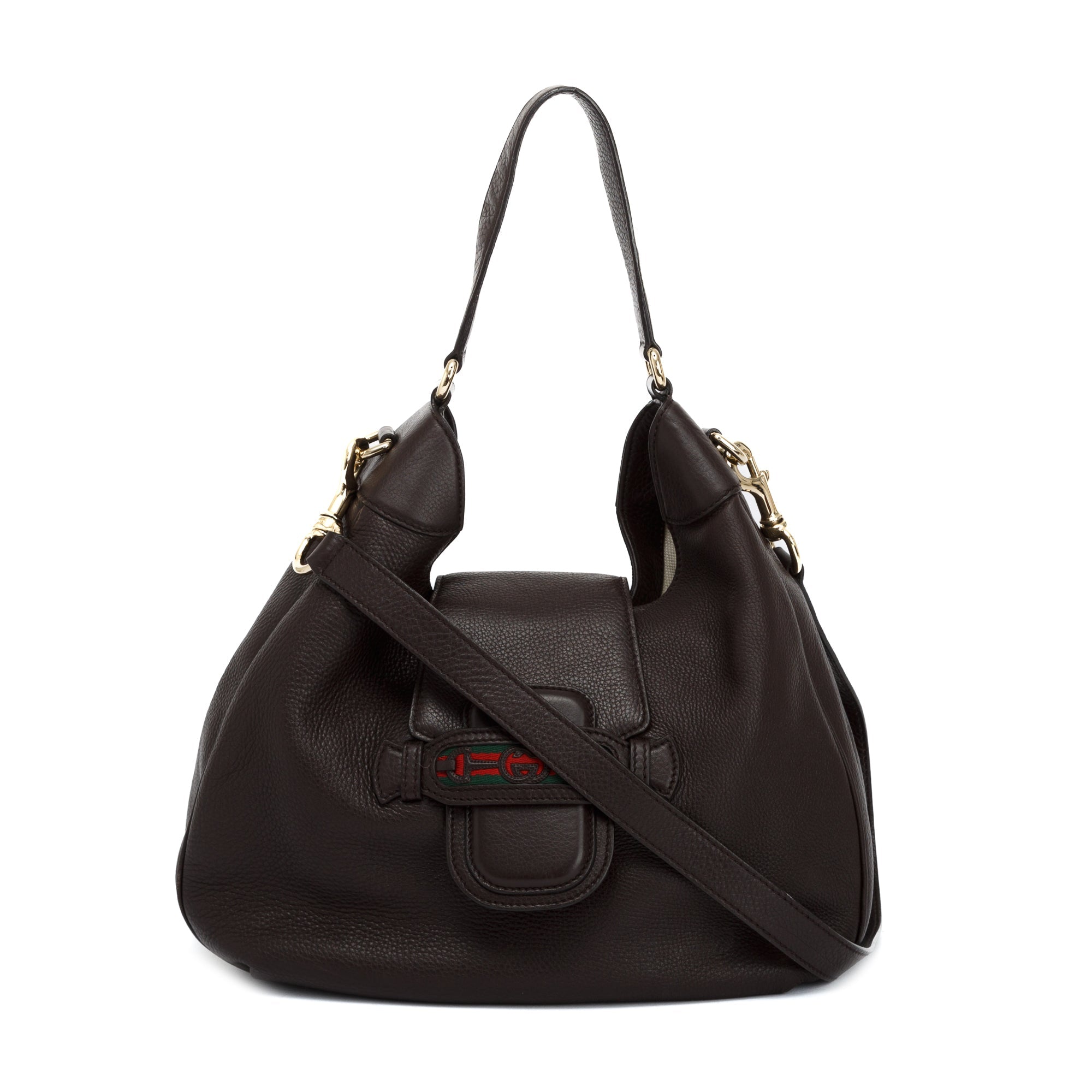 Gucci Medium Brown Leather Dressage Web Hobo Bag w/ Strap