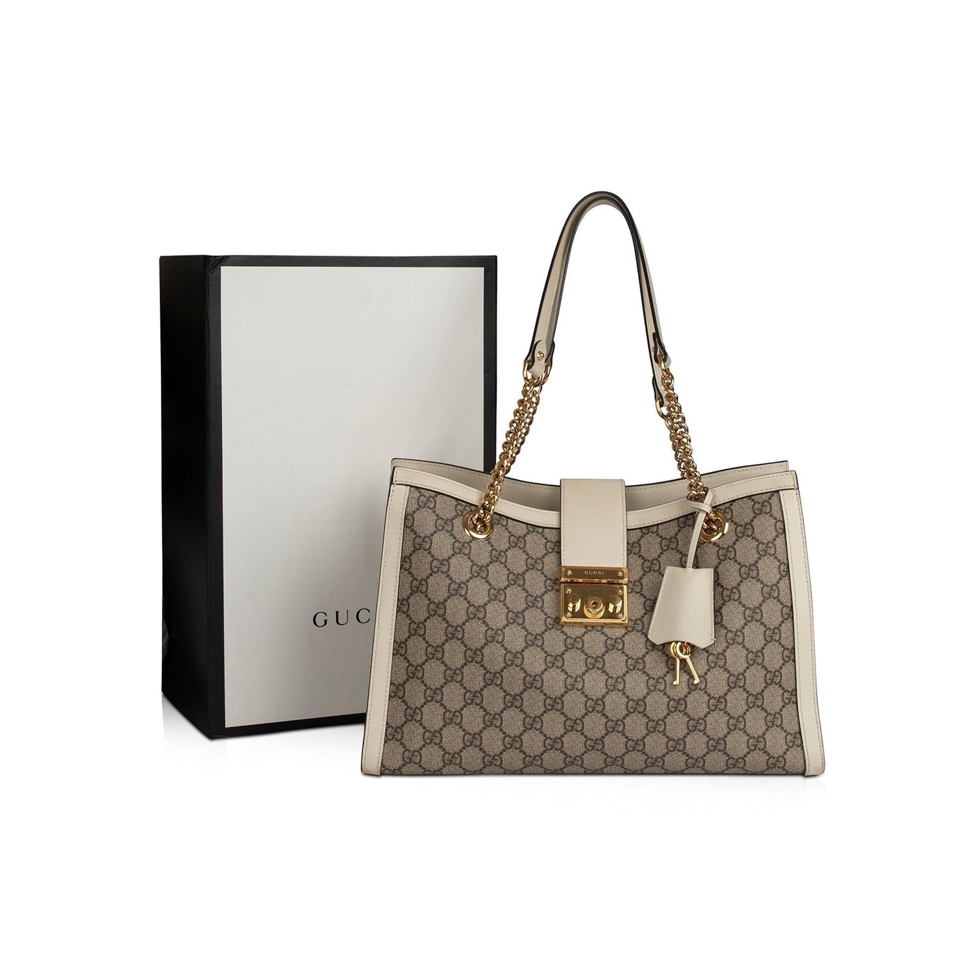 Gucci Medium GG Supreme Padlock Shoulder Bag w/ Box