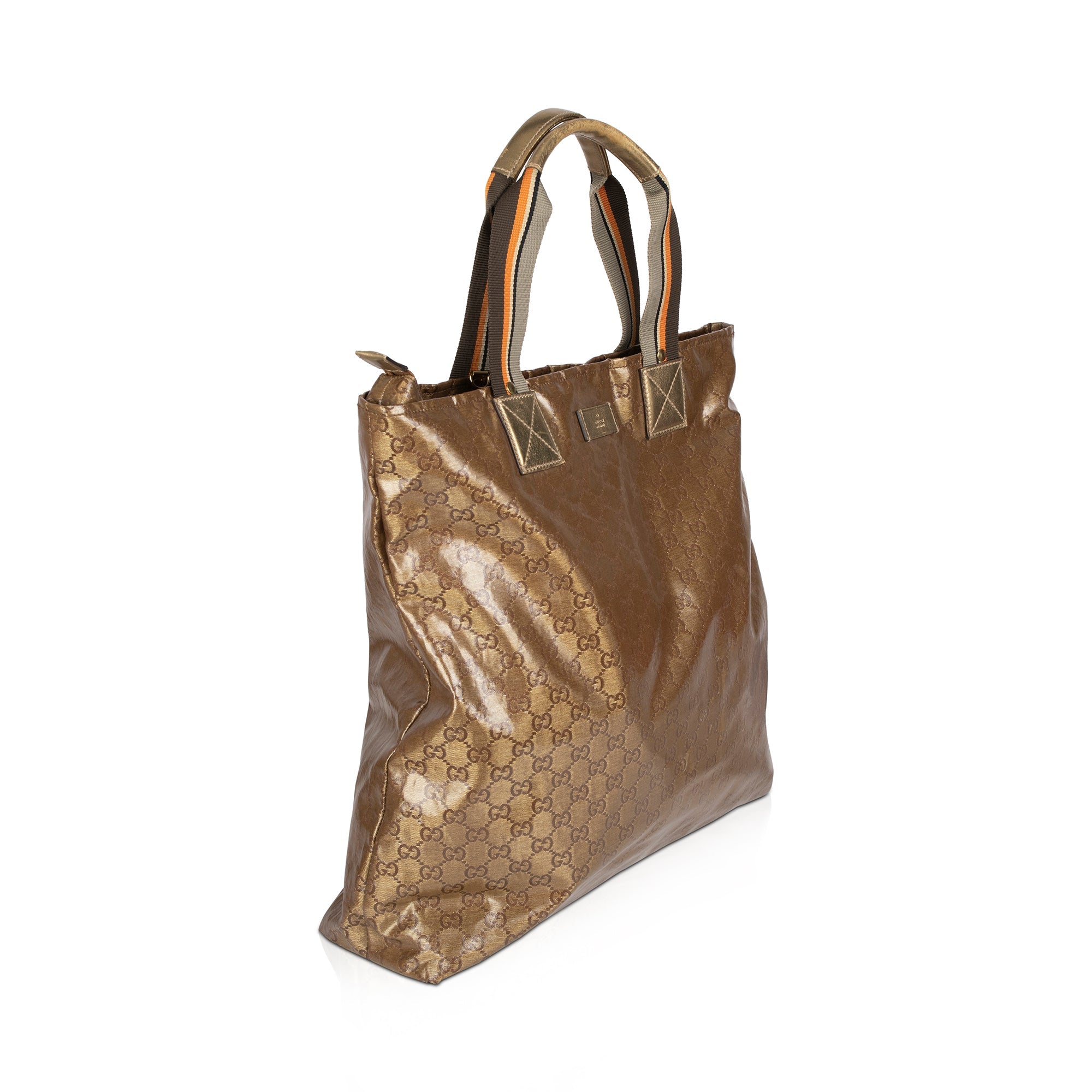 Gucci Metallic Gold GG Canvas Web Shopper Tote