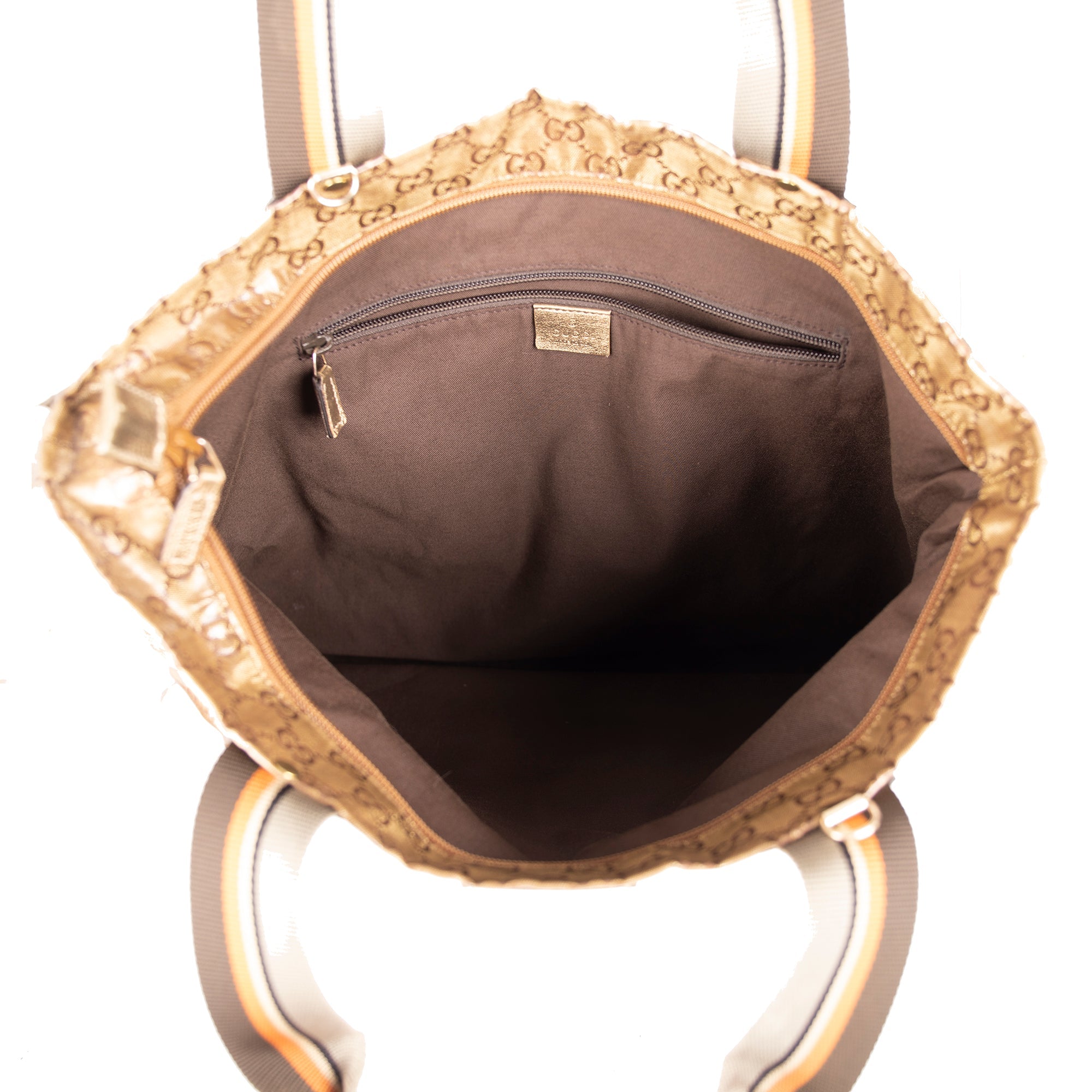 Gucci Metallic Gold GG Canvas Web Shopper Tote