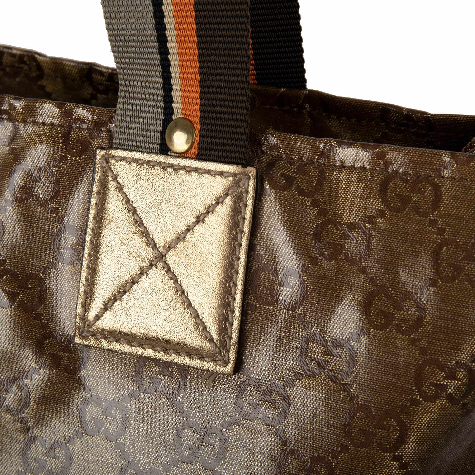 Gucci Metallic Gold GG Canvas Web Shopper Tote