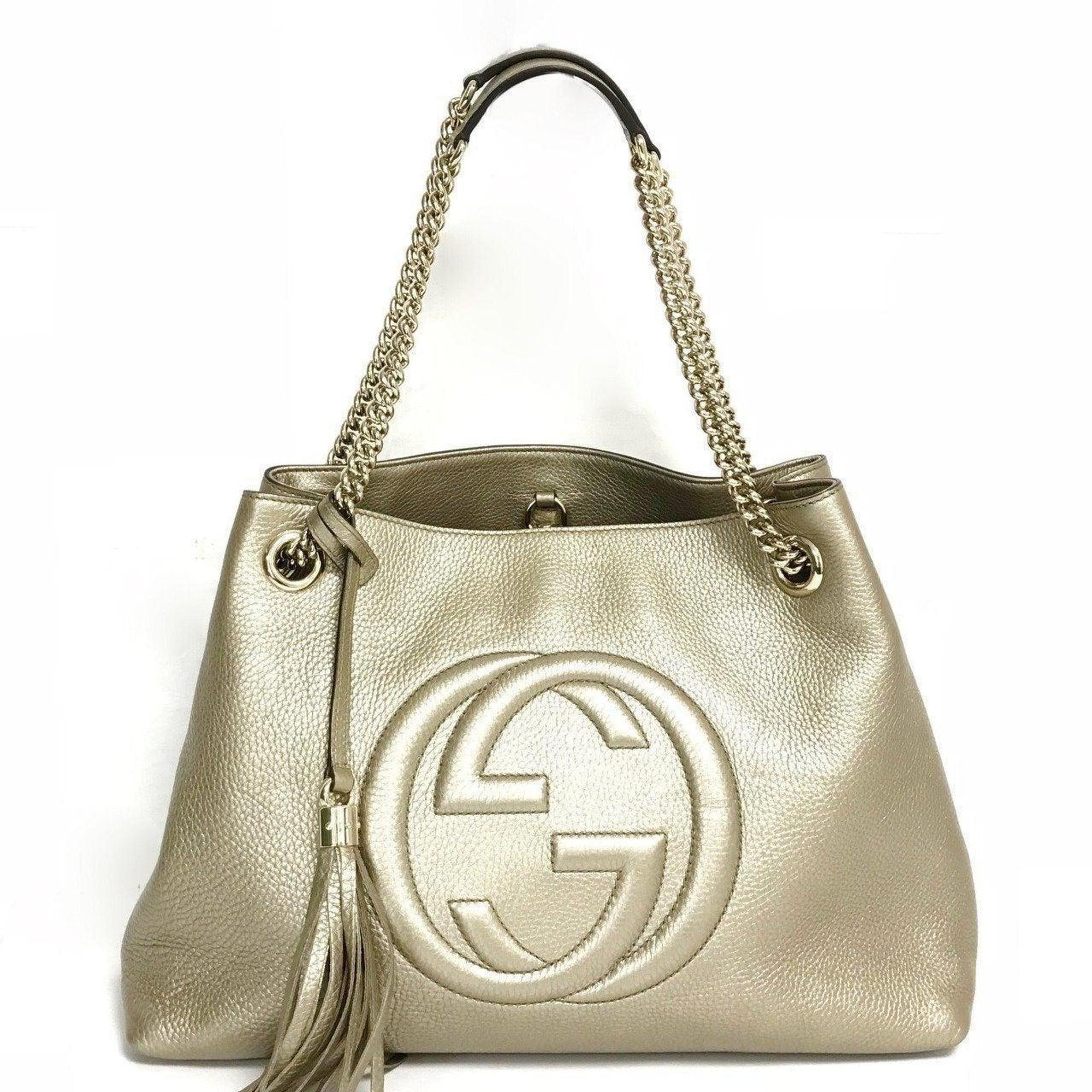 Gucci Metallic Pebbled Calfskin Soho Chain Tote Bag