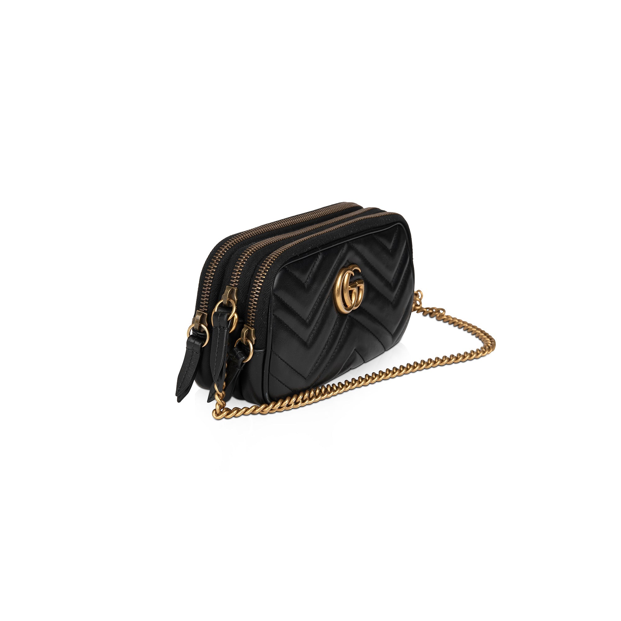 Gucci Mini GG Marmont Triple-Zip Camera Chain Bag w/ Box