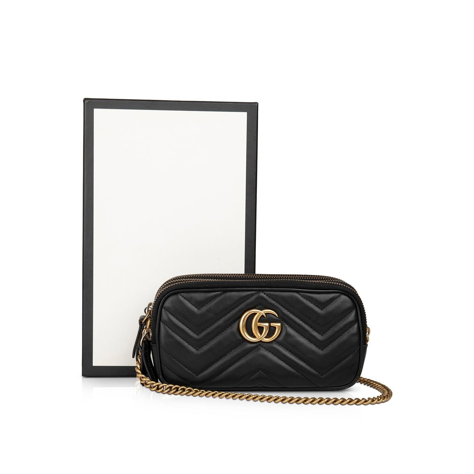 Gucci Mini GG Marmont Triple-Zip Camera Chain Bag w/ Box
