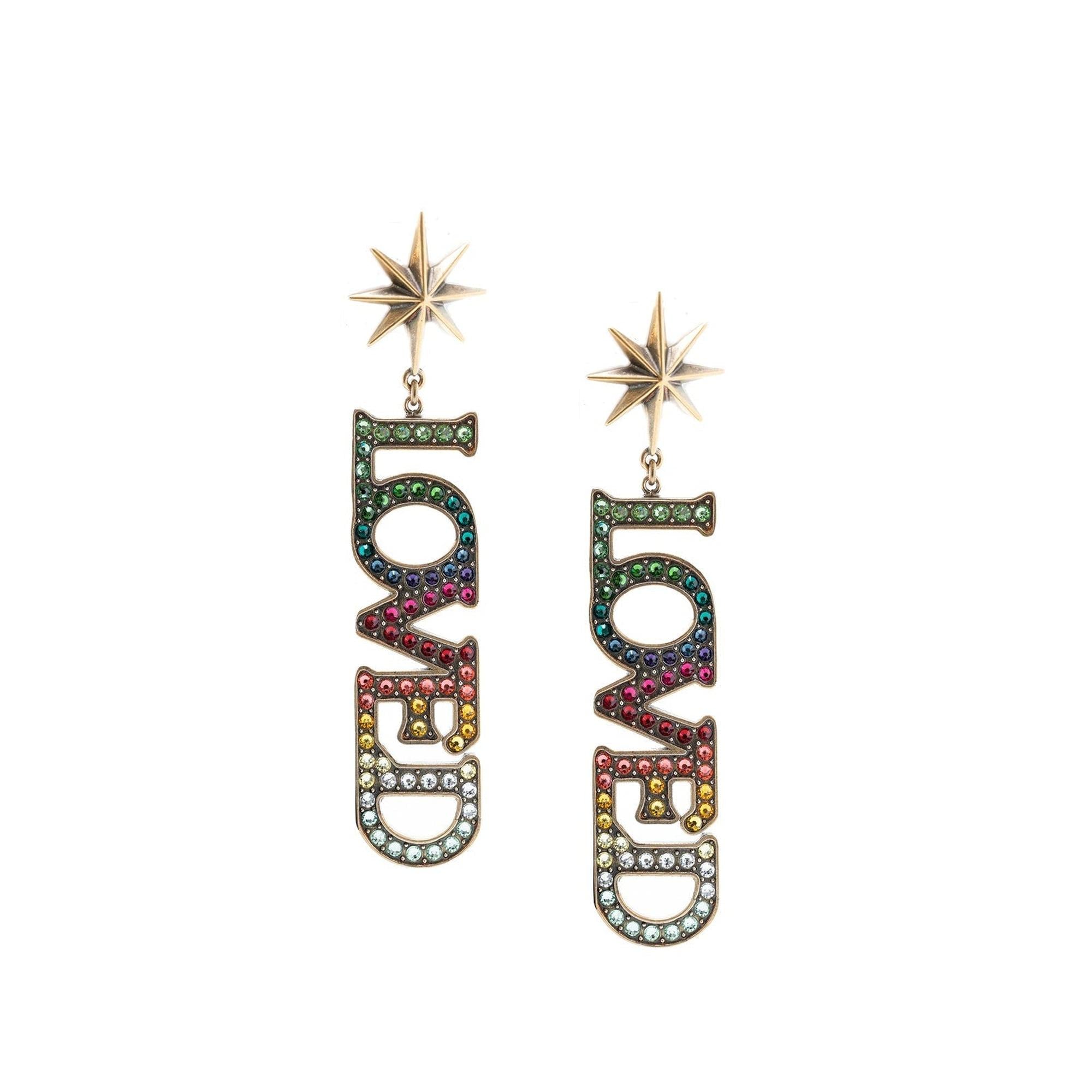 Gucci Multicolour Crystal 'Loved' Pendant Earrings