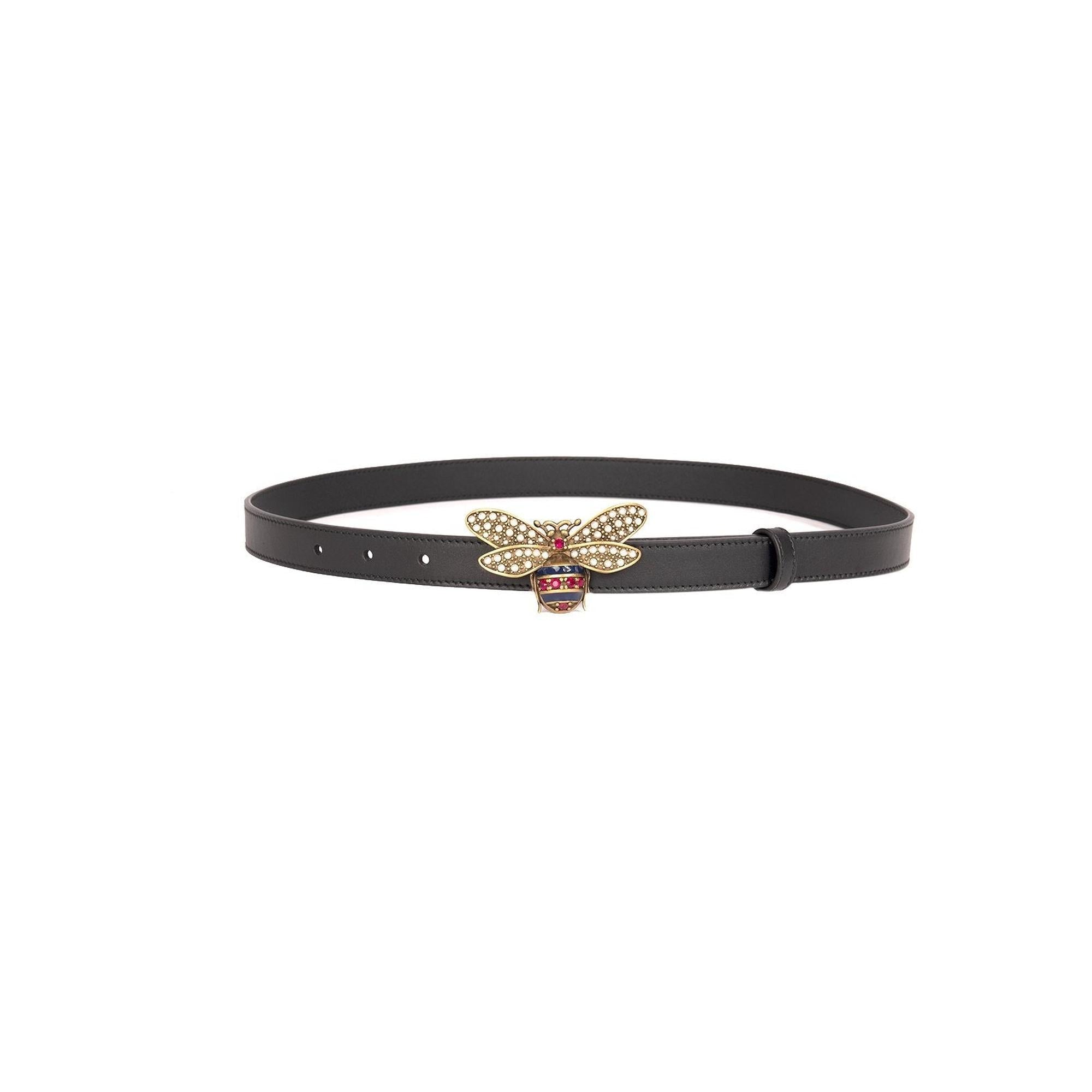 Gucci Queen Margaret Faux Pearl Accents Leather Belt