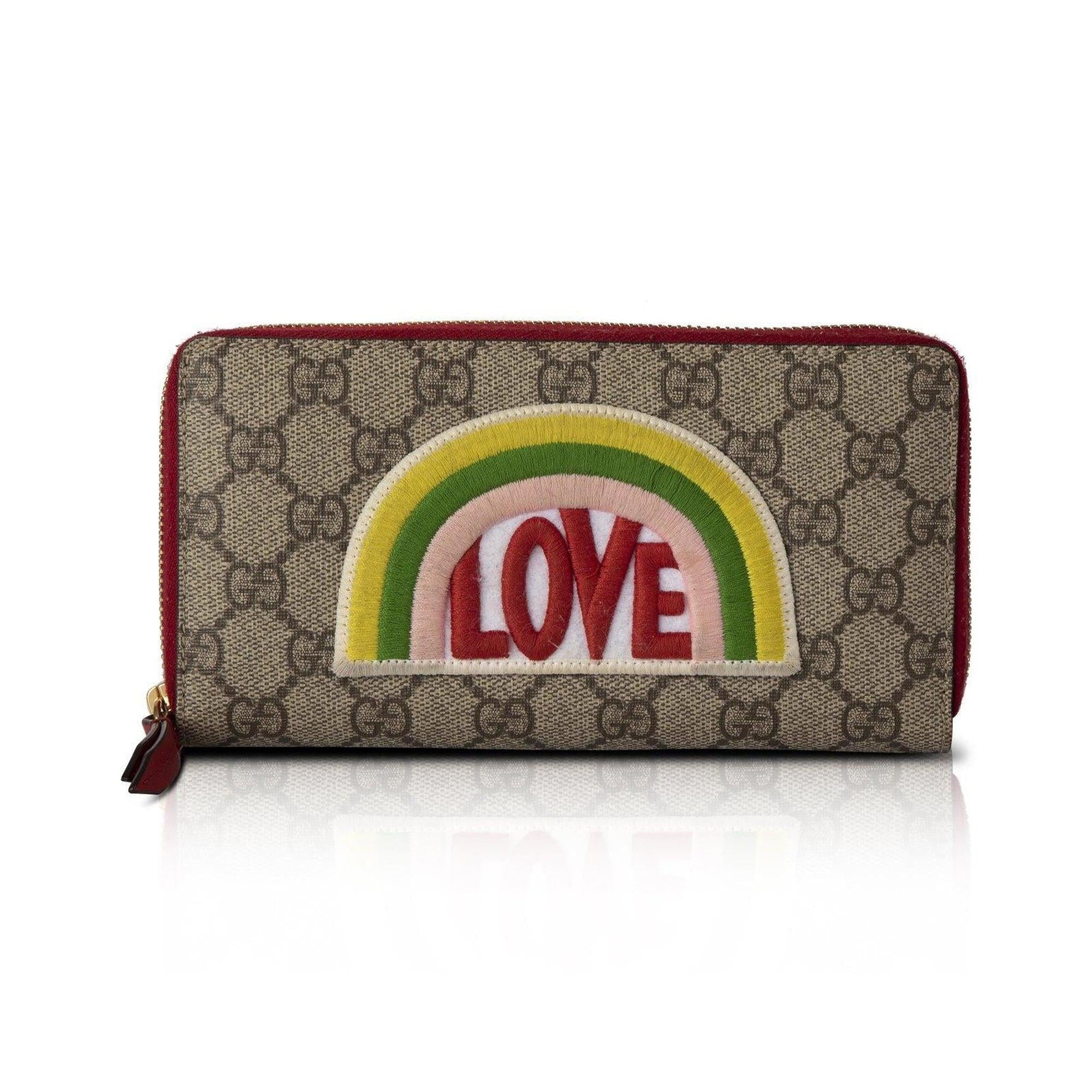 Gucci Rainbow Love GG Supreme Zip Around Wallet