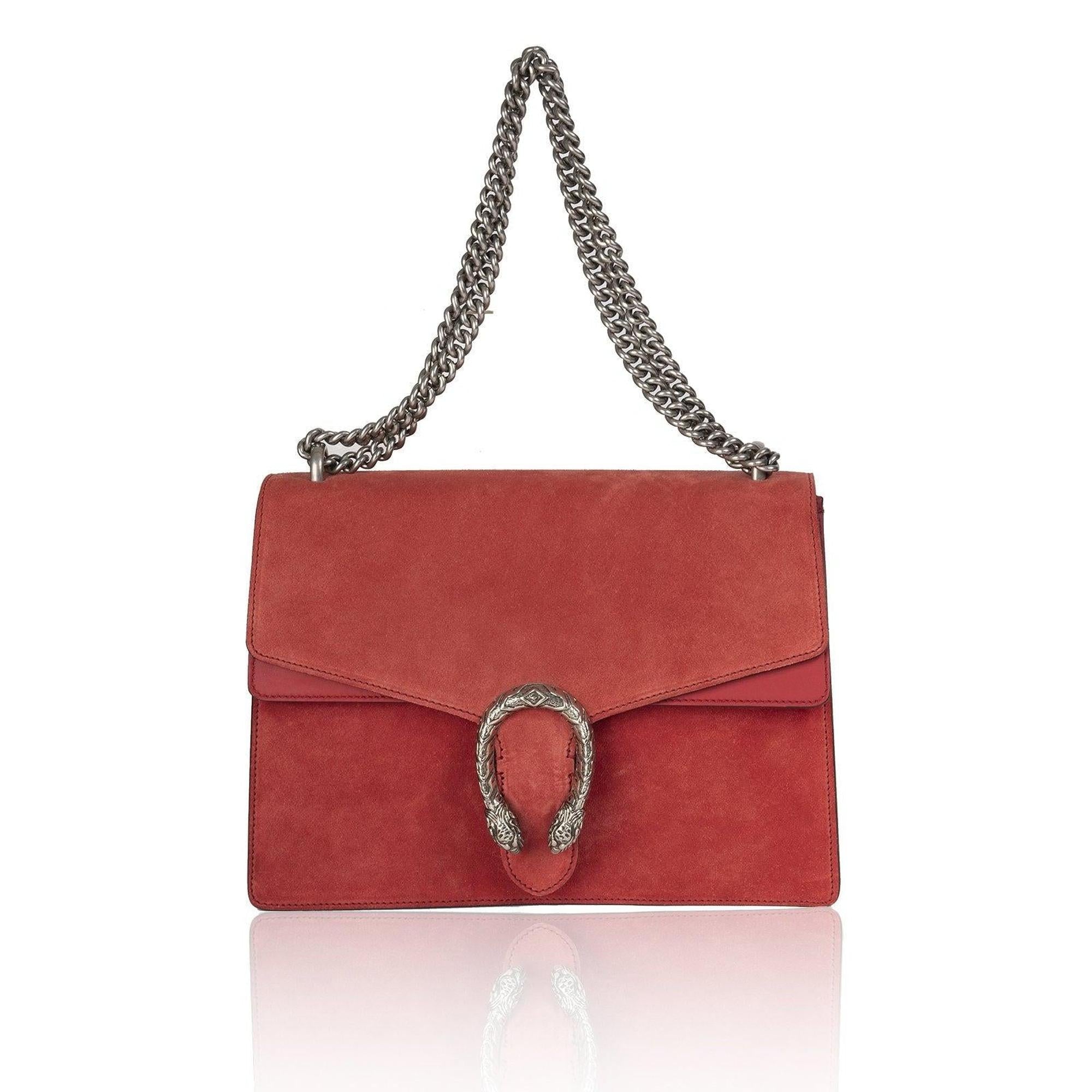 Gucci Red Suede Dionysus Medium Shoulder Bag w/ Box