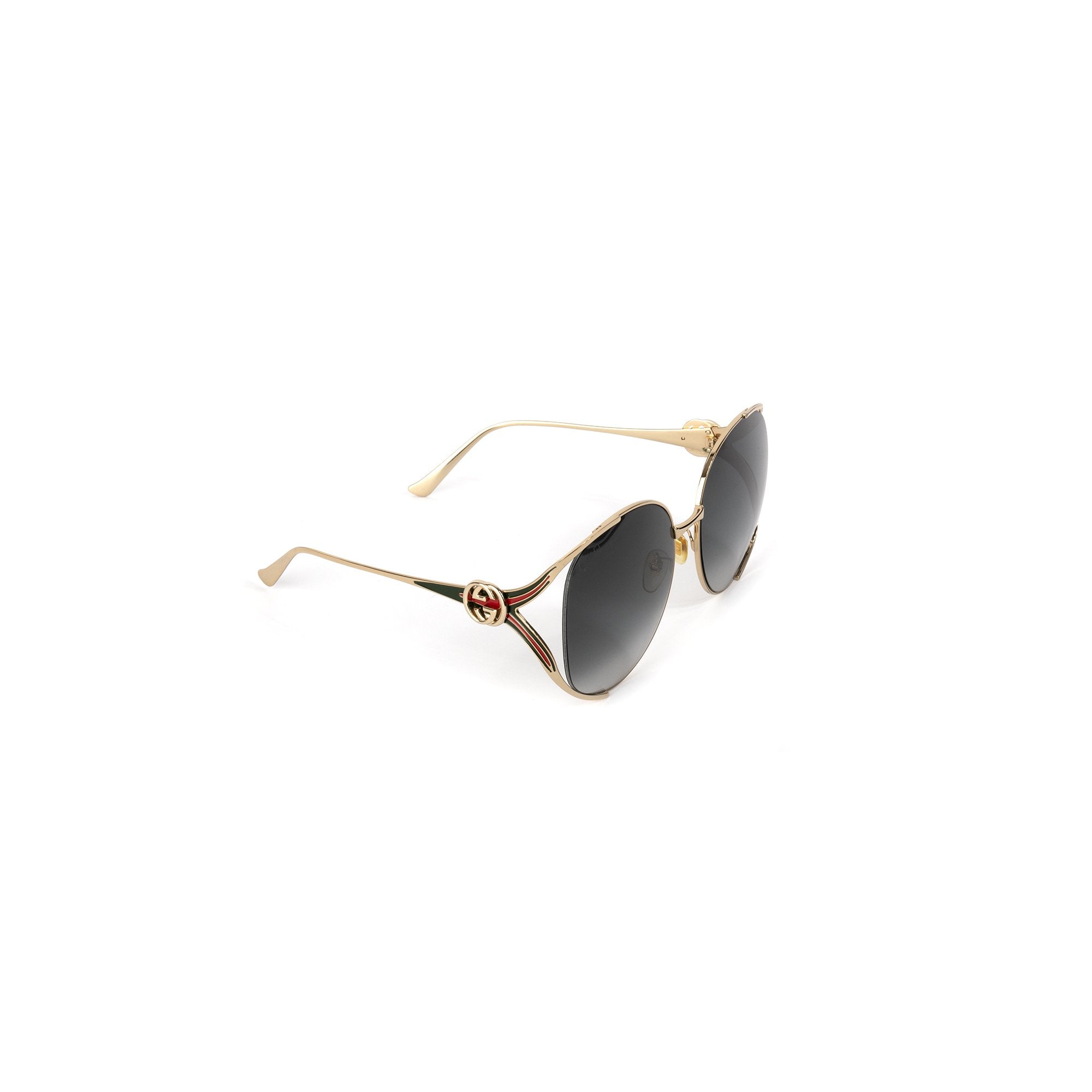 Gucci Round-Frame Metal Sunglasses w/ Case
