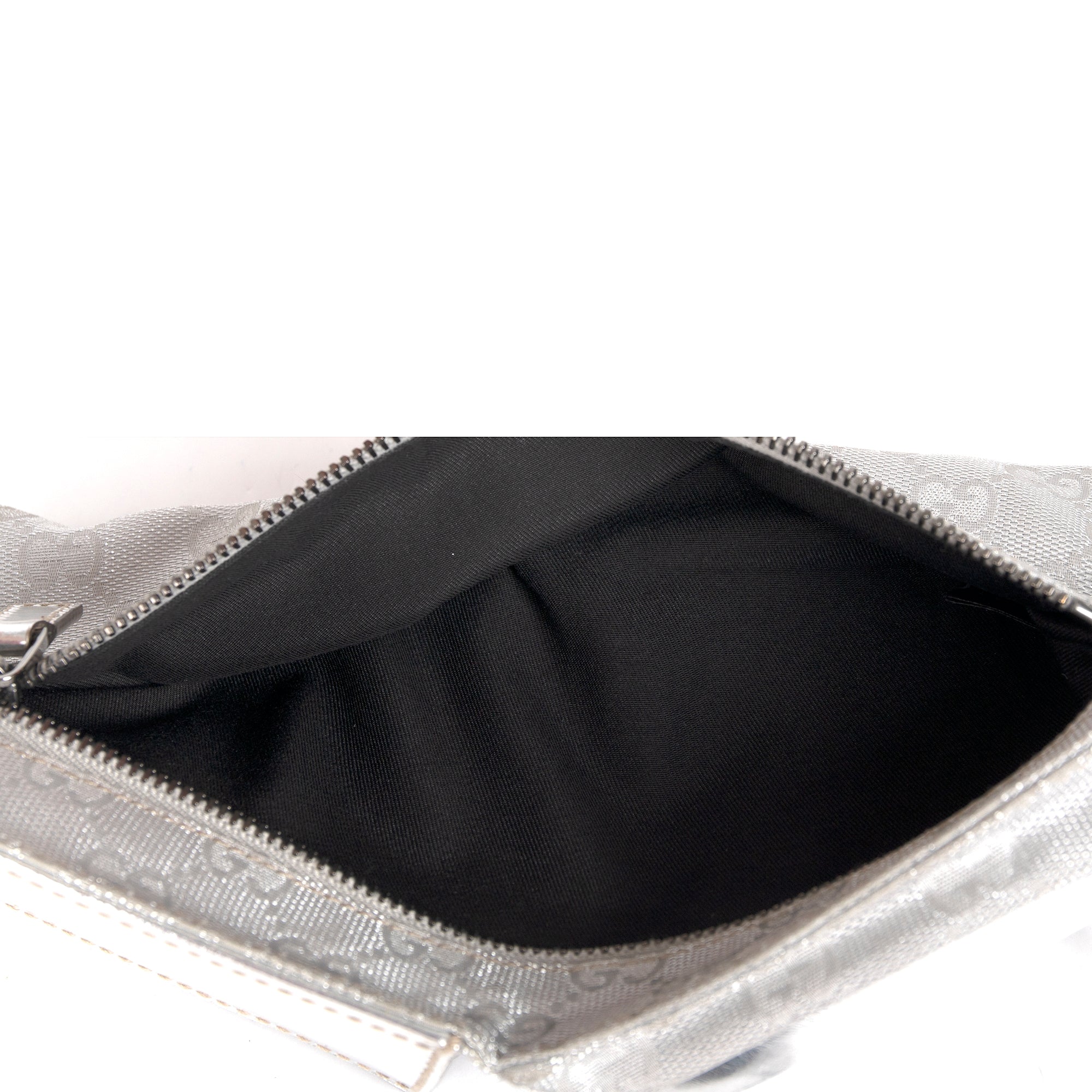 Gucci Silver GG Canvas Web Double Belt Bag