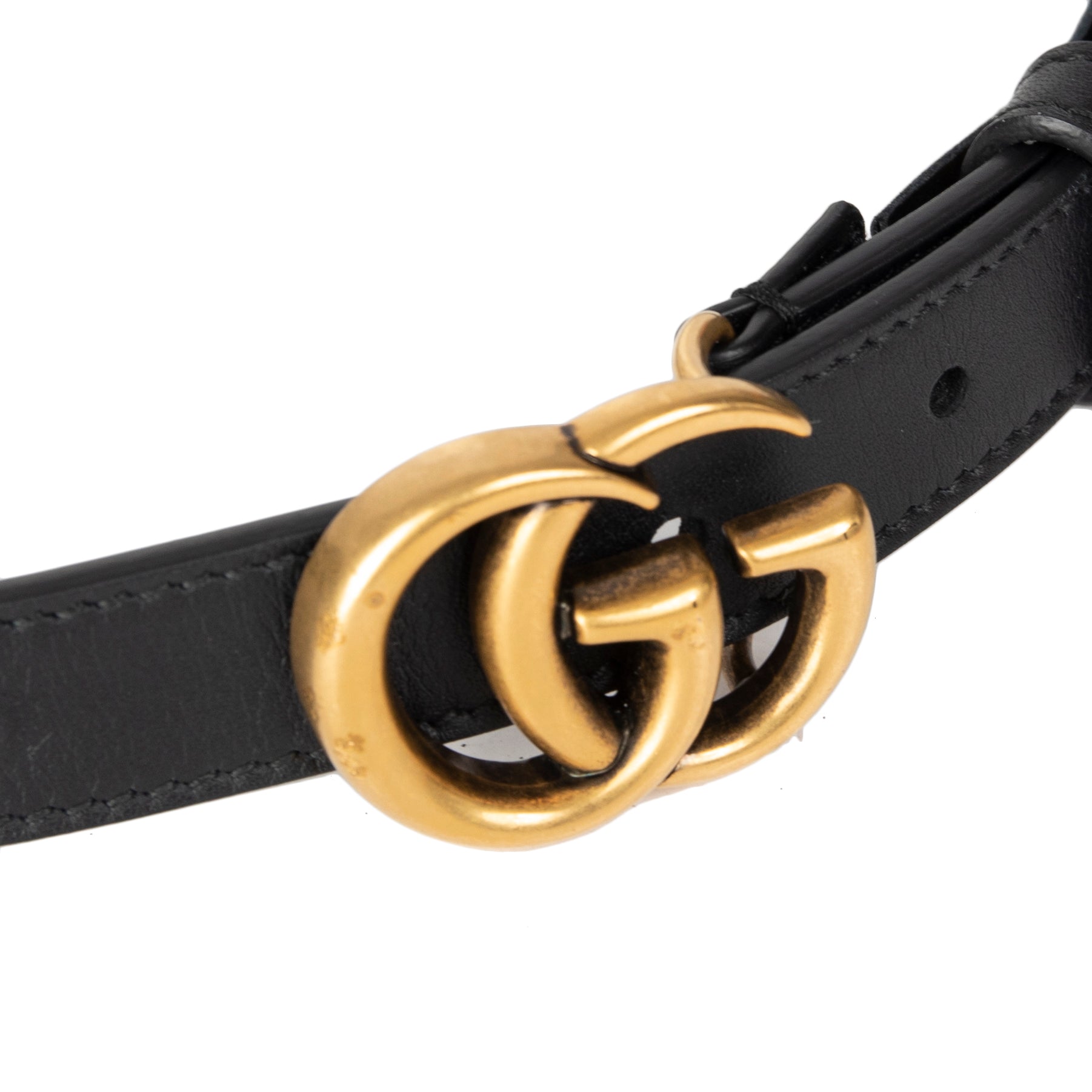Gucci Skinny Leather Belt with Double G Buckle w/ Box
