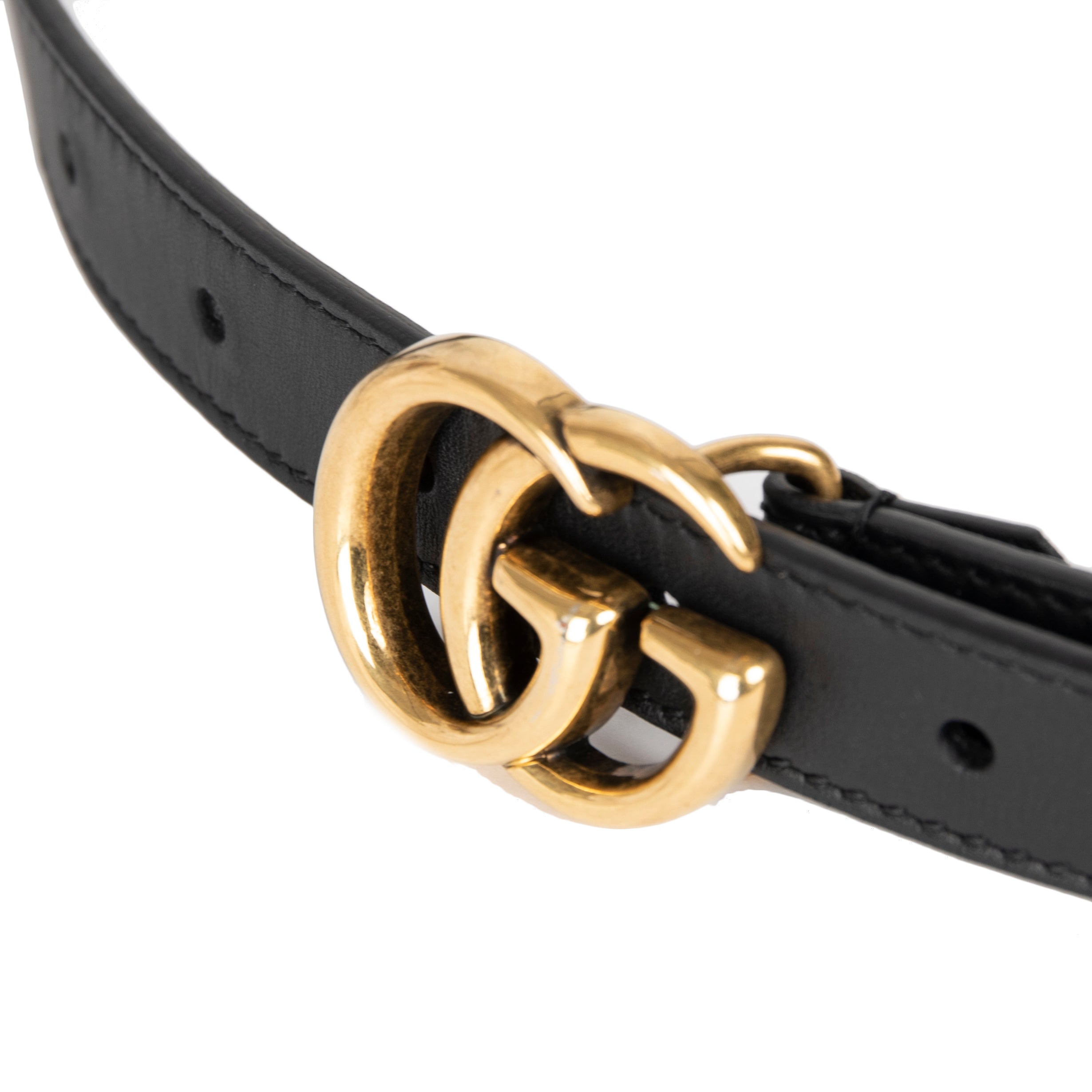 Gucci Skinny Leather Belt with Double G Buckle w/ Box & Receipt
