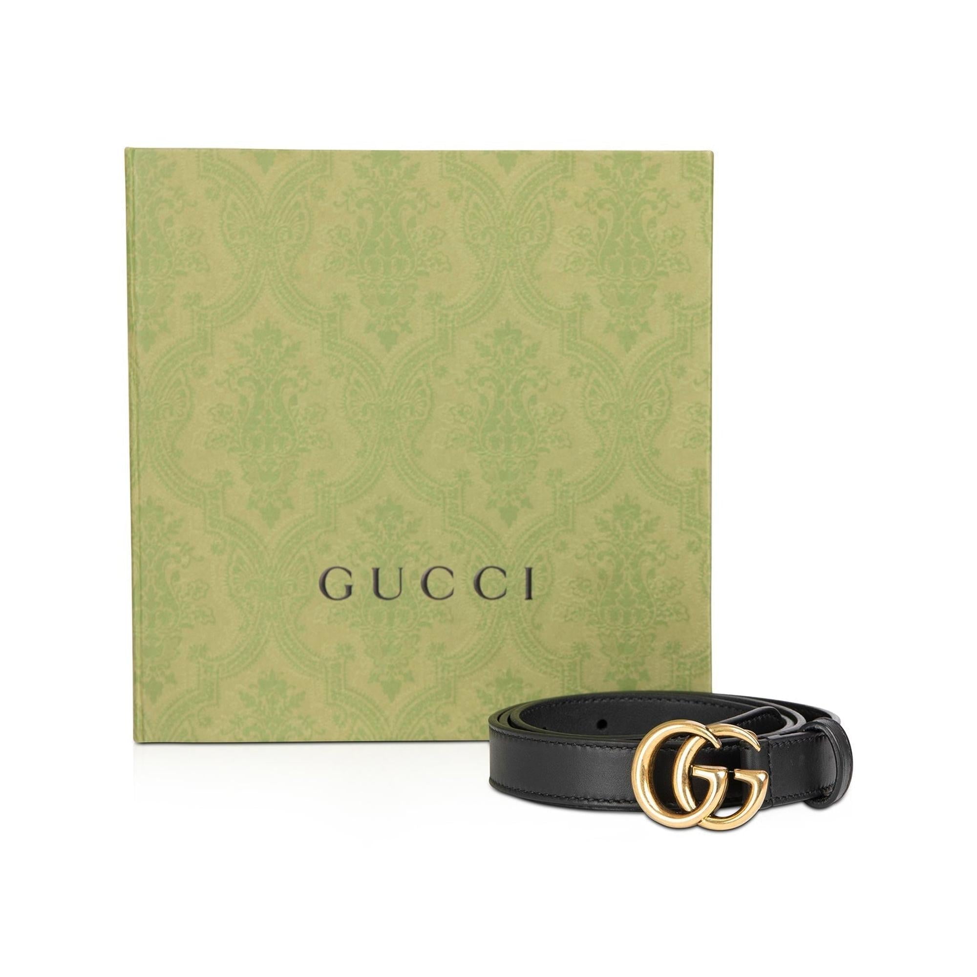 Gucci Skinny Leather Belt with Double G Buckle w/ Box & Receipt