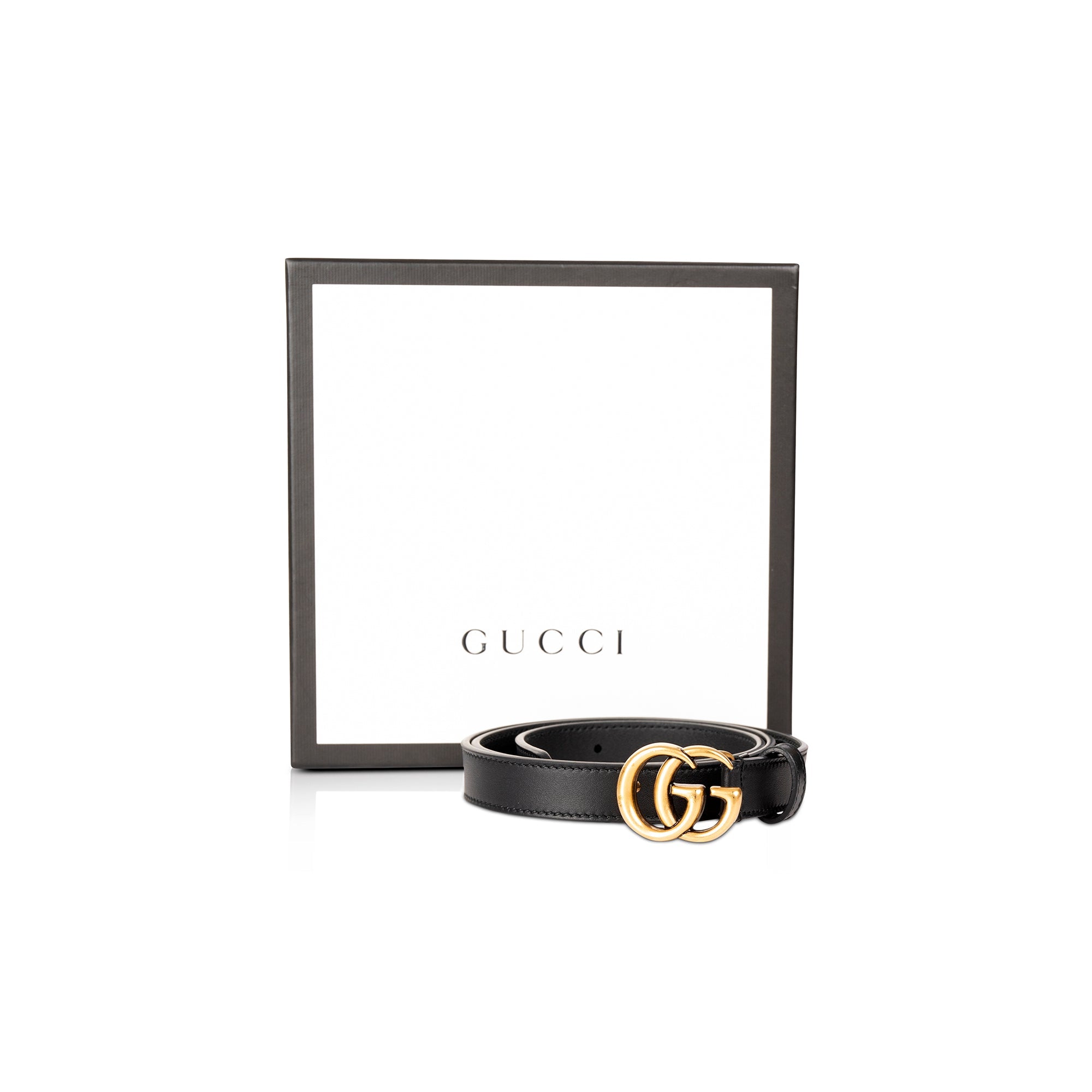 Gucci Skinny Leather Belt with Double G Buckle w/ Box
