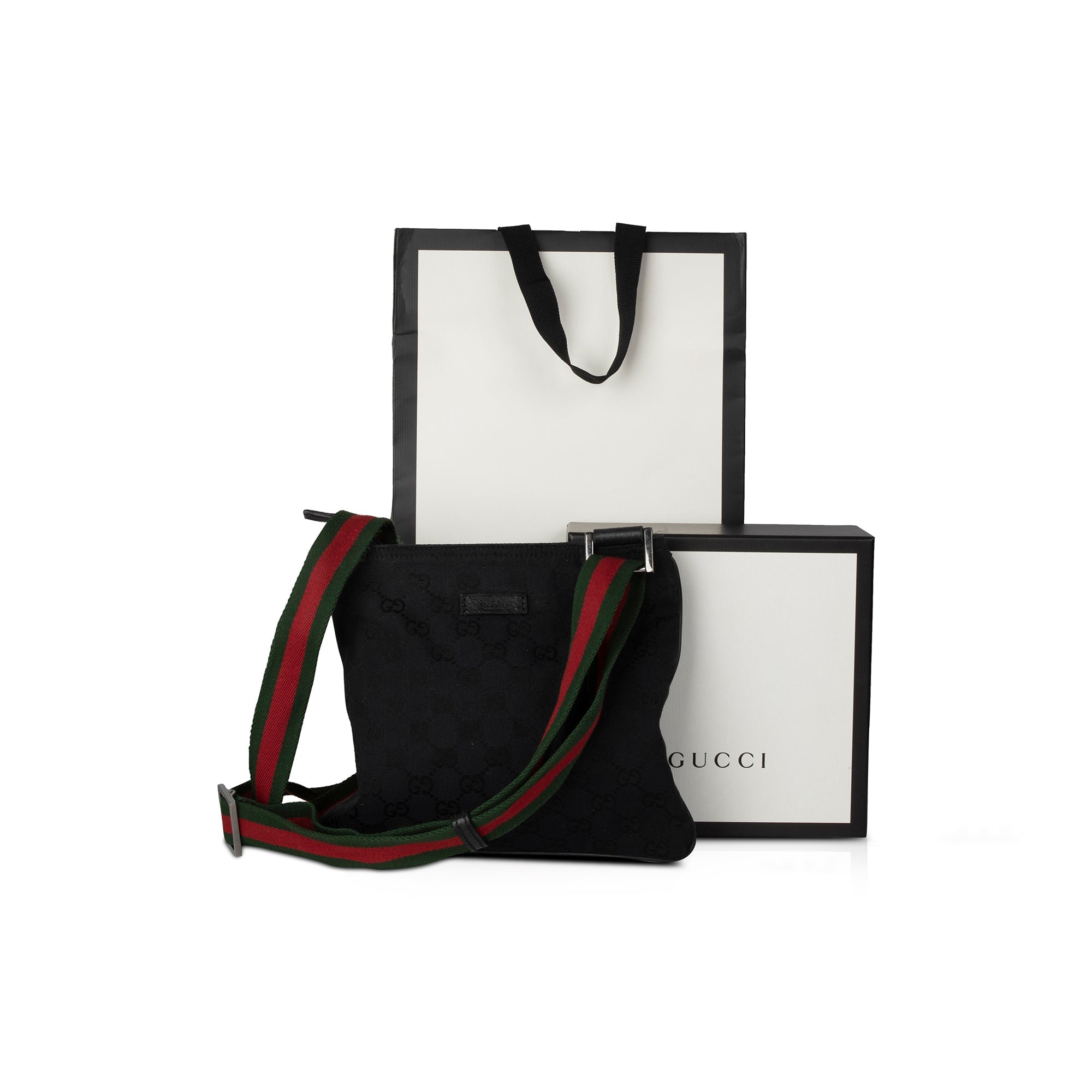 Gucci Small Black GG Canvas Web Crossbody Bag w/ Box