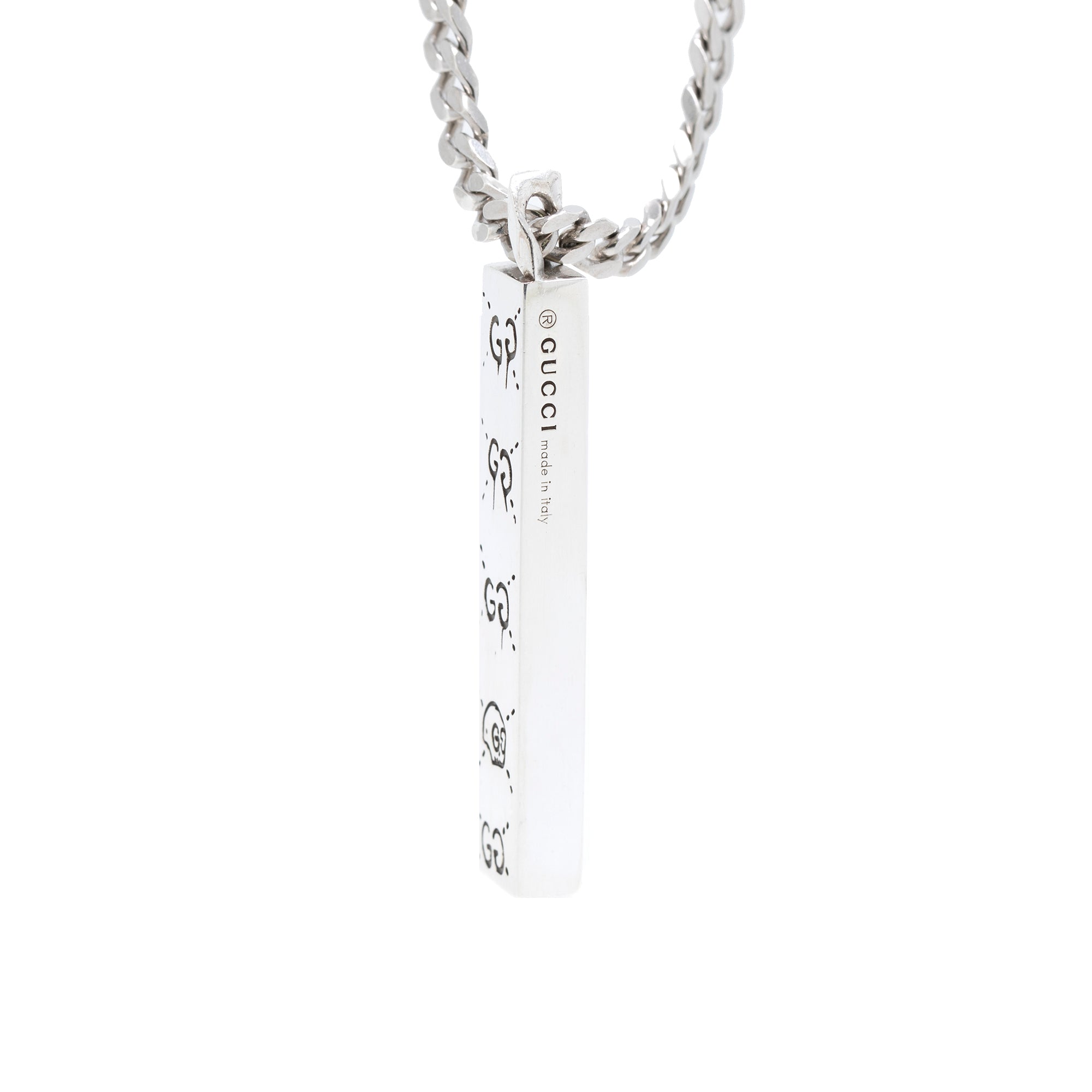 Gucci Sterling Silver Ghost Bar Pendant Necklace w/ Box