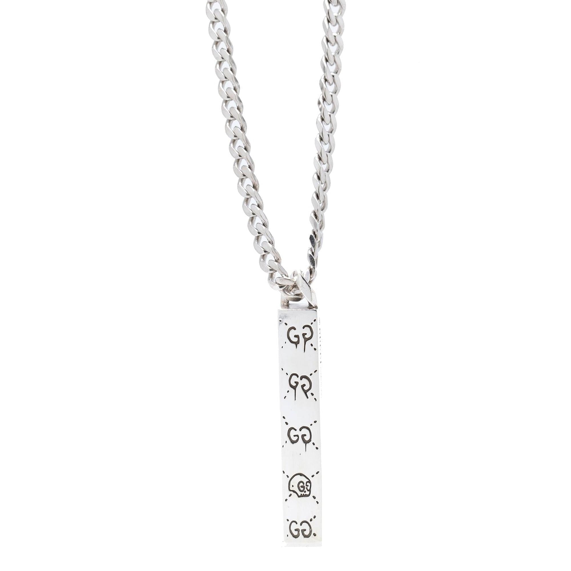 Gucci Sterling Silver Ghost Bar Pendant Necklace w/ Box