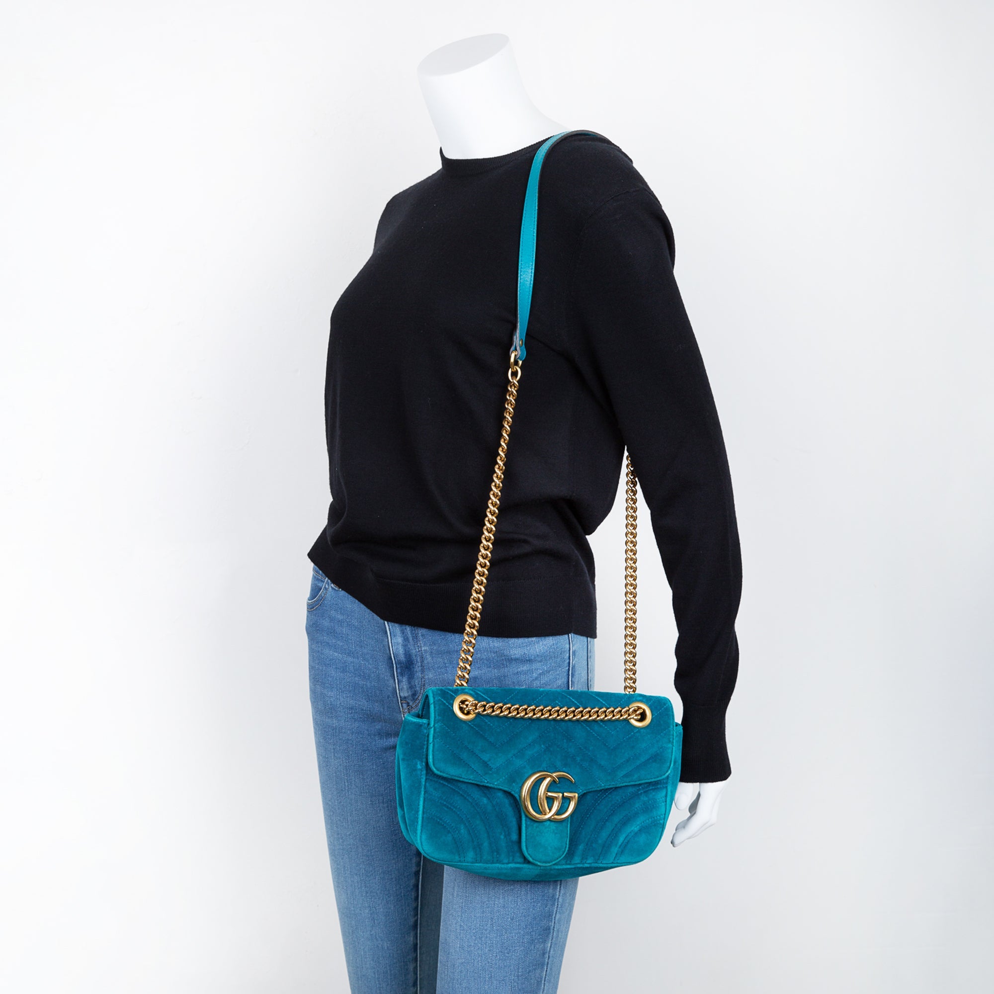 Gucci Velvet Matelasse GG Marmont Small Shoulder Bag