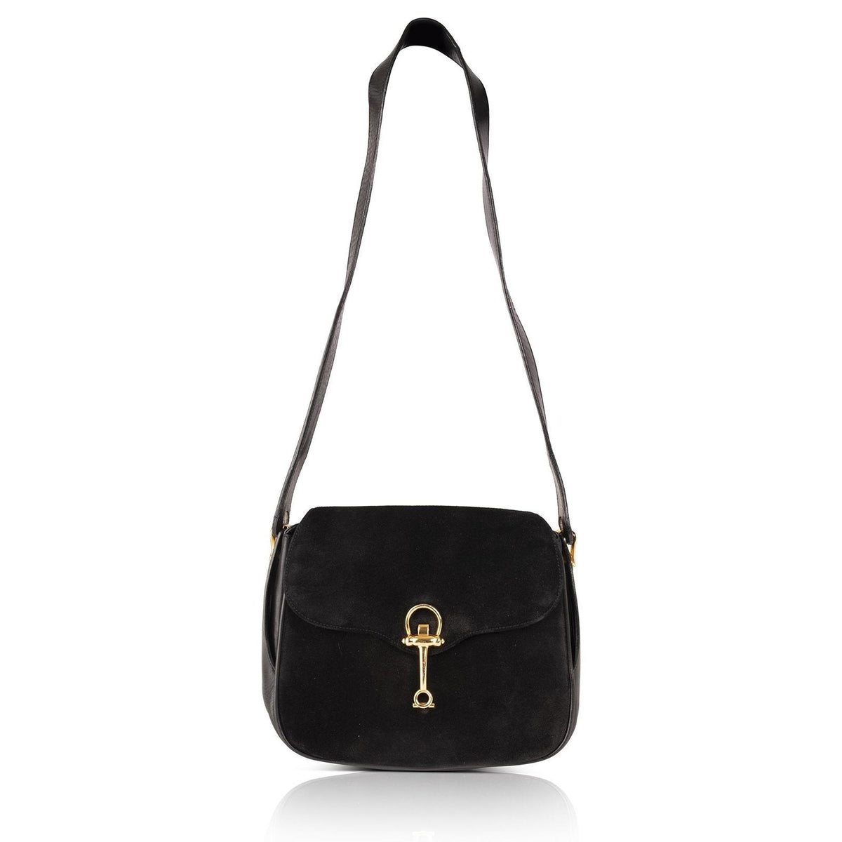 バッグ Gucci Black Suede Leather Shoulder Bag Gucci-Vintage-Suede-Shoulder-