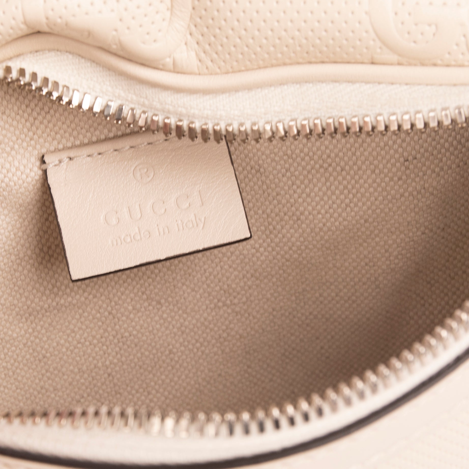 Gucci White GG Embossed Belt Bag w/ Box