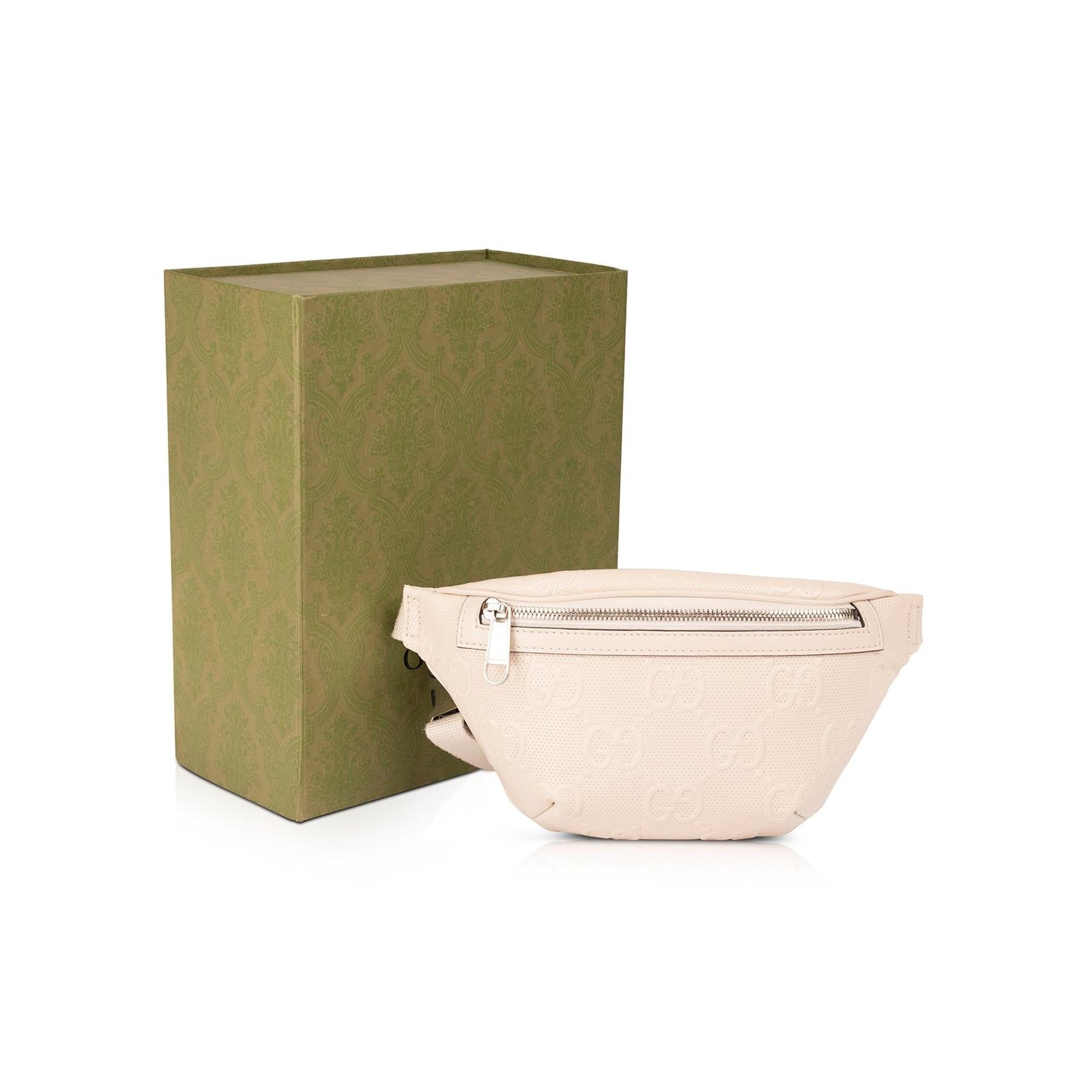 Gucci White GG Embossed Belt Bag w/ Box