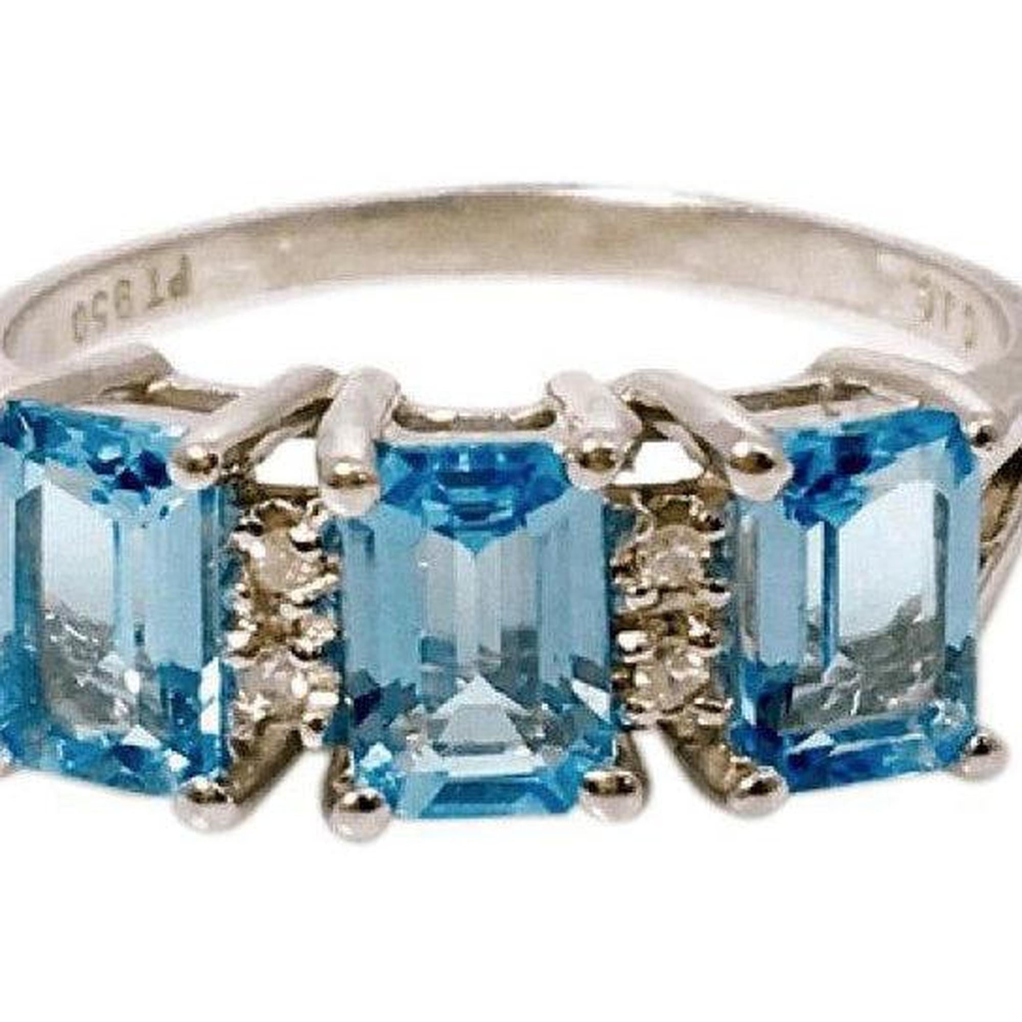 Hand Assembled Blue Topaz and Diamond Ring in Platinum