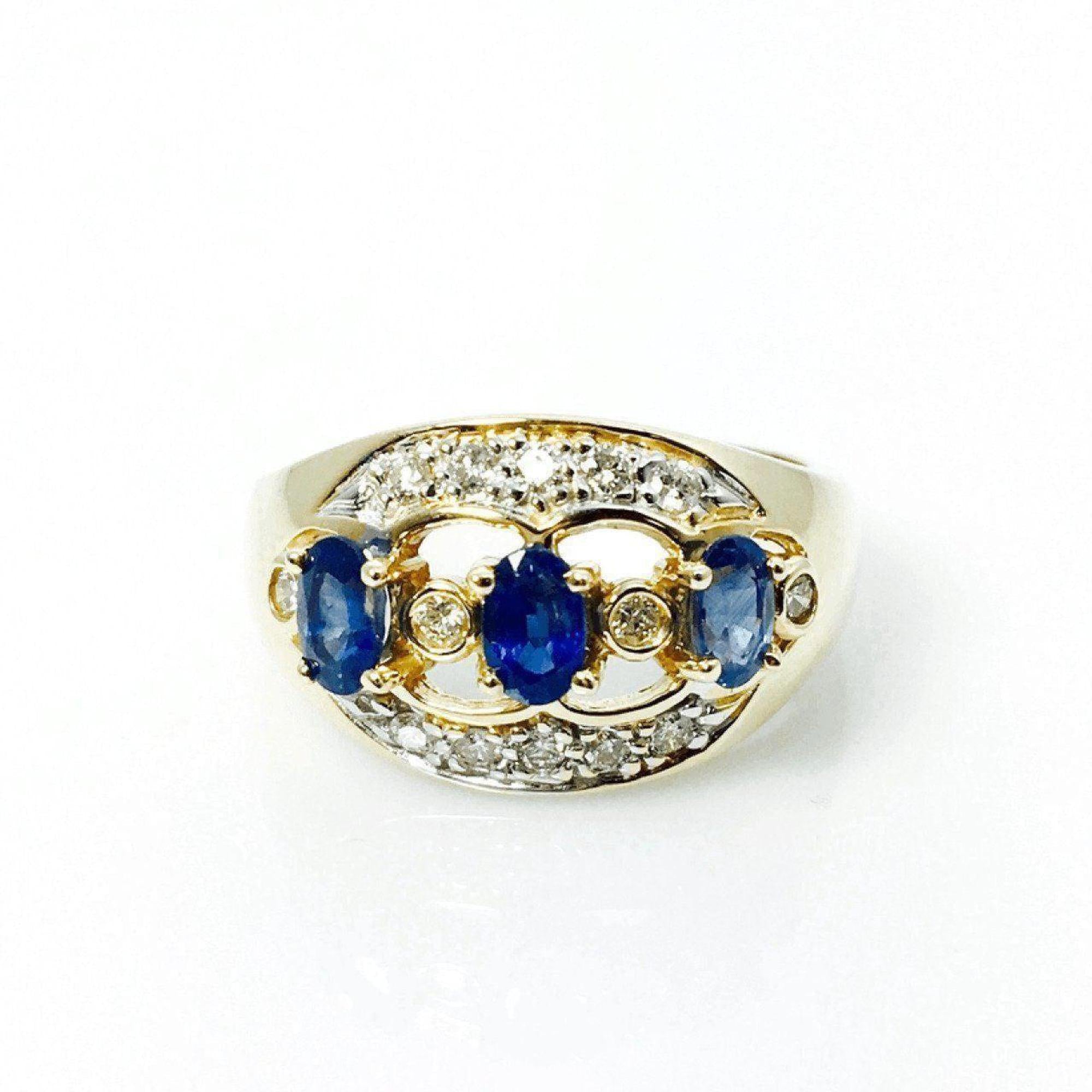 Hand Assembled Fancy Cocktail Sapphire and Diamond Ring in 14kt Yellow Gold