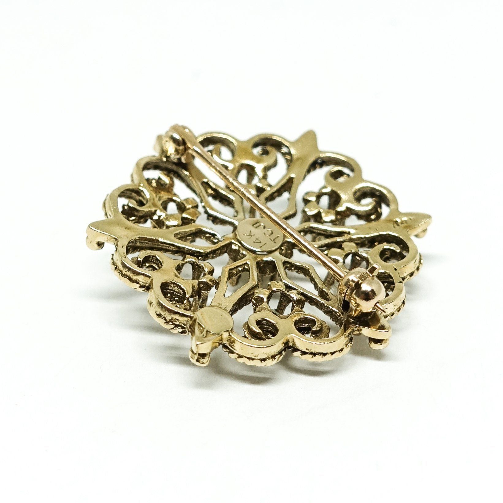 Hand Assembled Filigree Style Opal Brooch in 14kt Gold