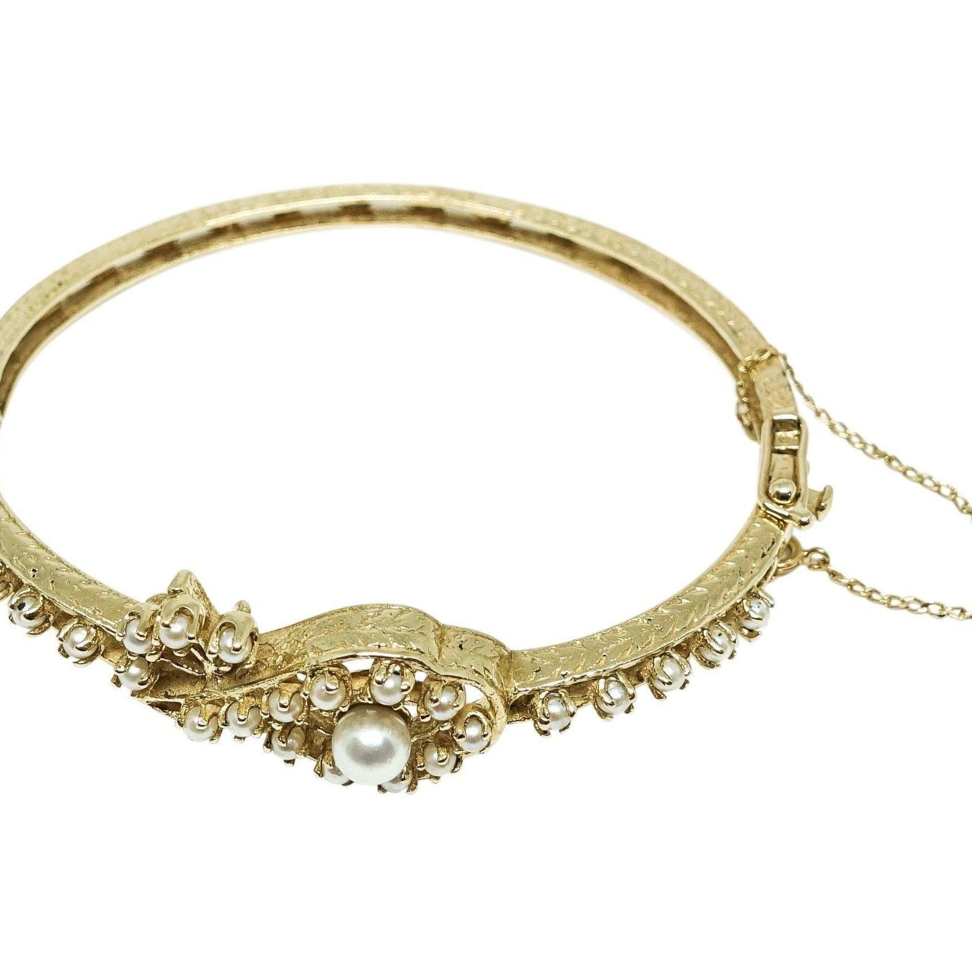 Hand Assembled Pearl Bangle in 14kt Yellow Gold