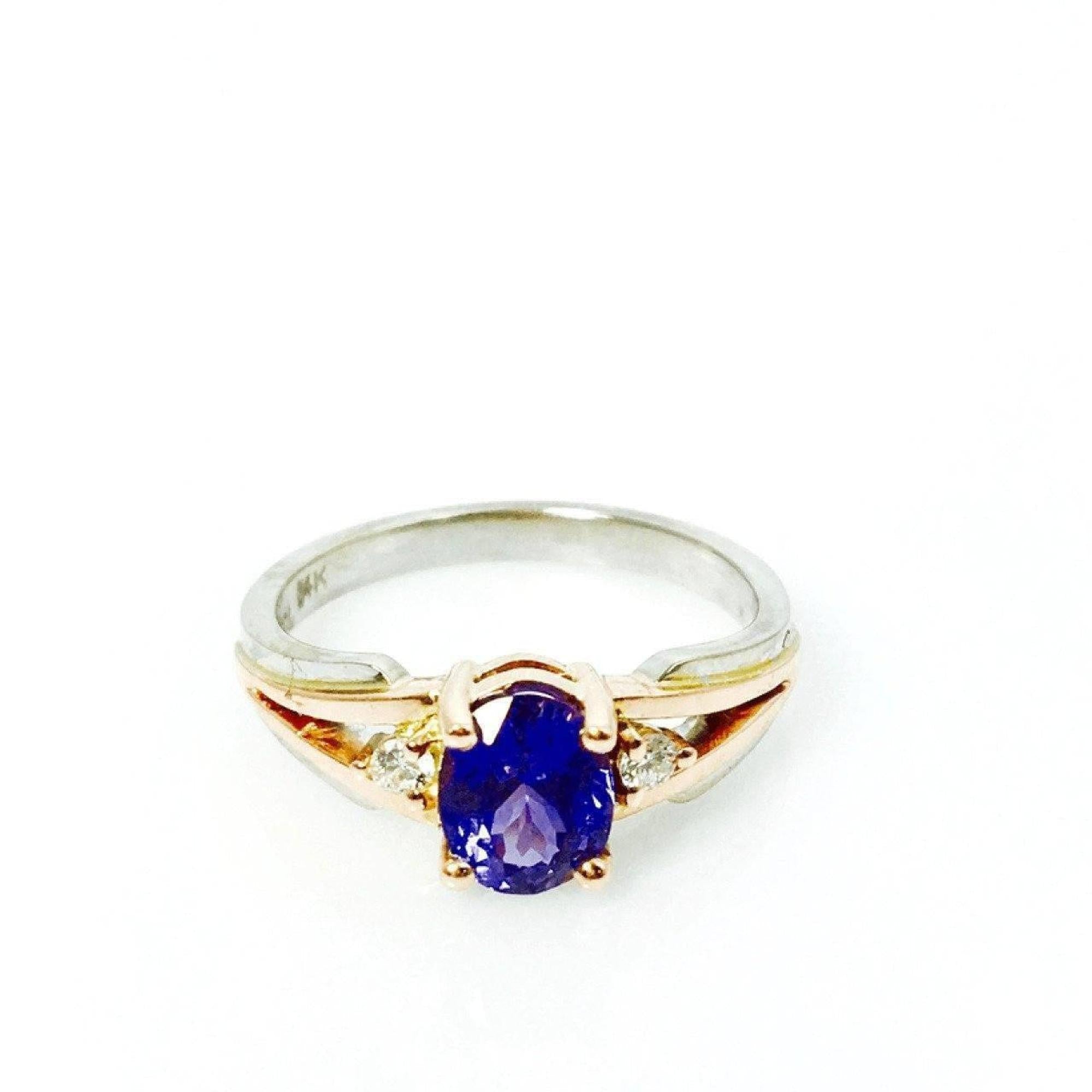 Hand Assembled Purple Sapphire and Diamond Cocktail Ring in 14kt White and Rose Gold