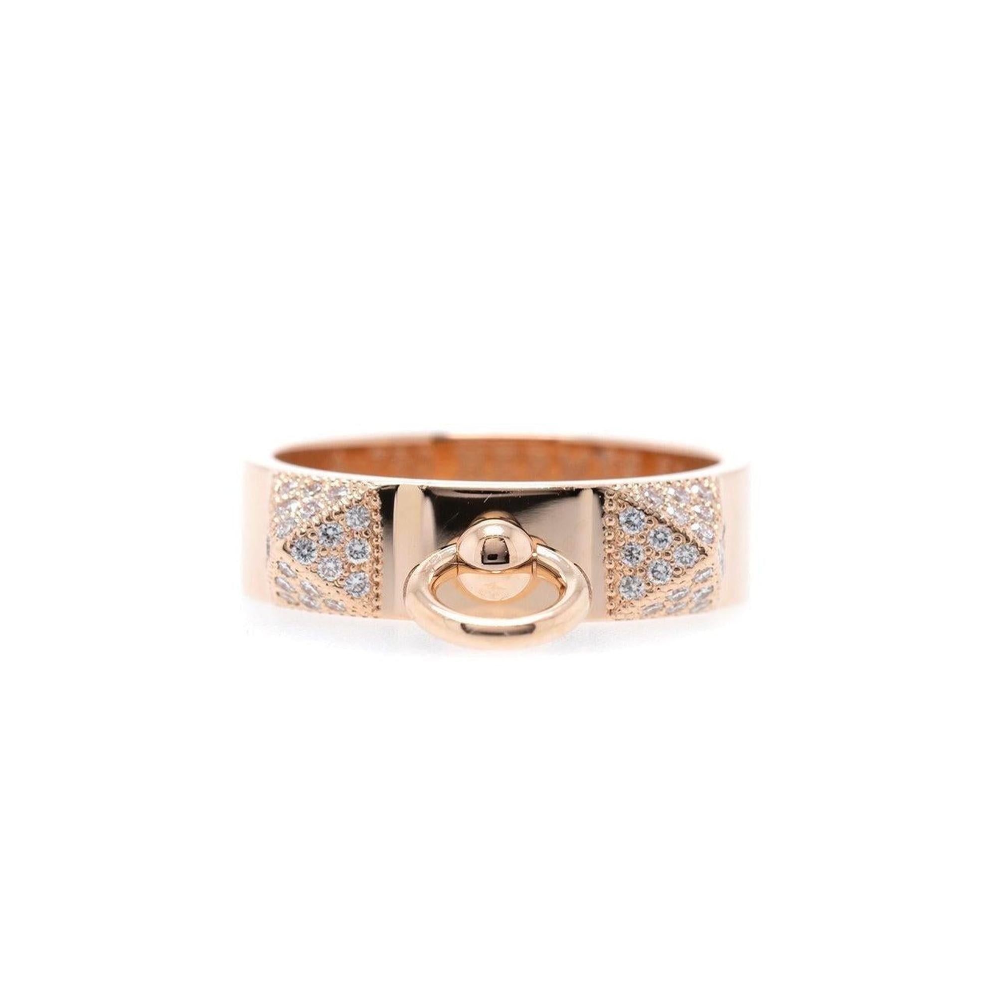 Hermes 18k Rose Gold Diamond Collier de Chien Ring w/ Box
