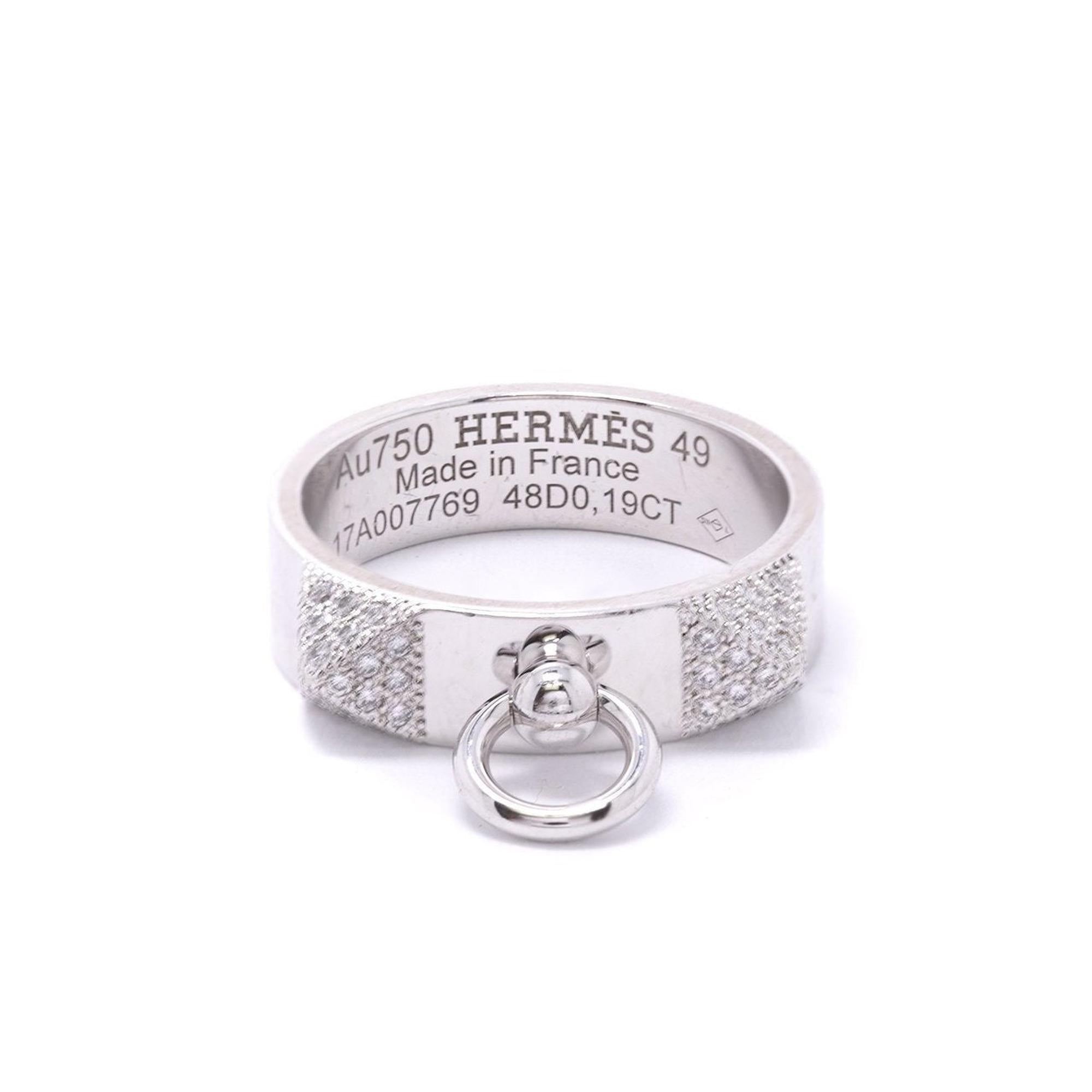 Hermes 18k White Gold Diamond Collier de Chien Ring