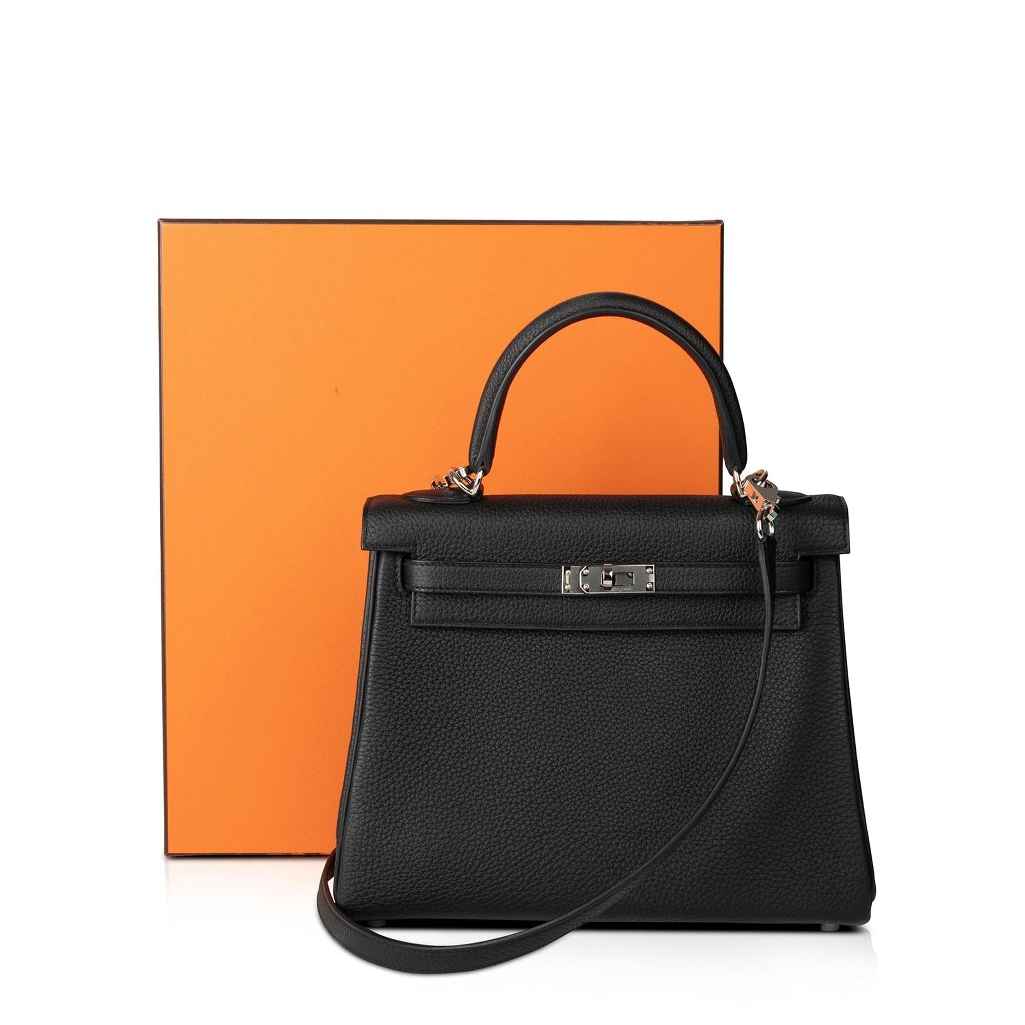 Hermes 2021 Black Togo Kelly II Retourne 25 w/ Box