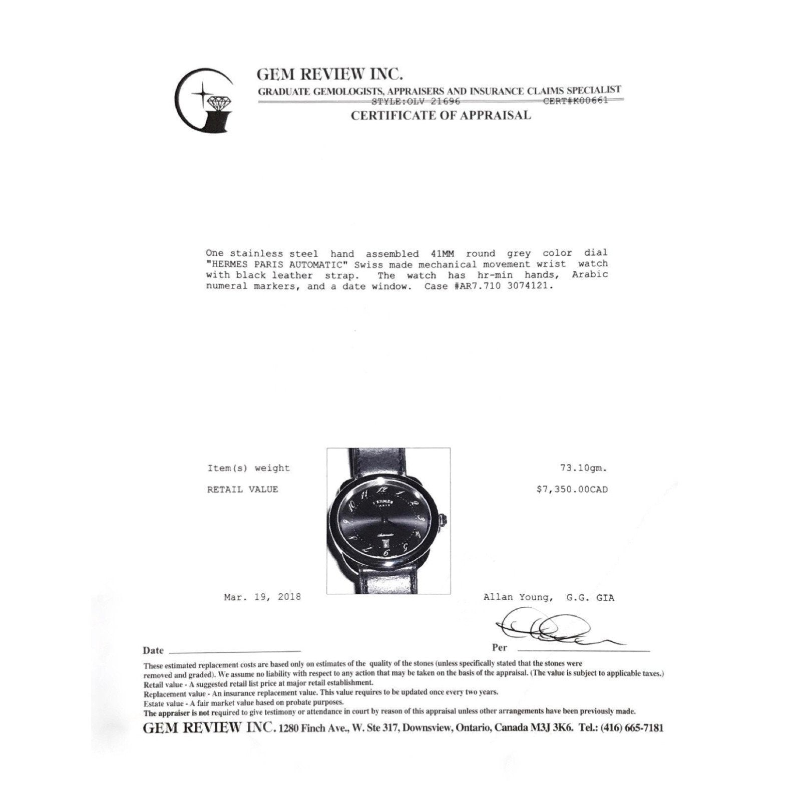 Hermes Arceau Automatic Wrist Watch in Stainless Steel