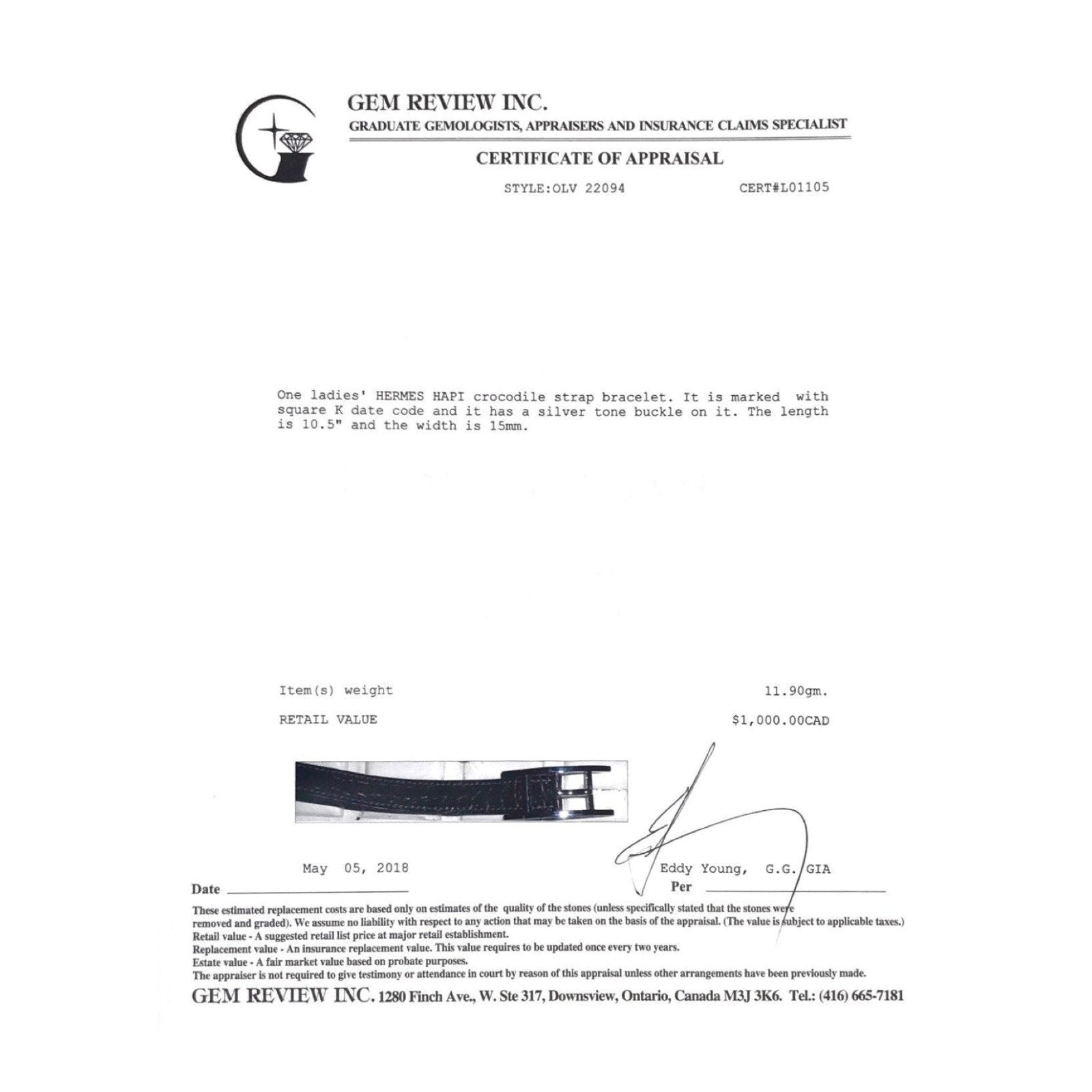 Hermes Black Crocodile Hapi Bracelet