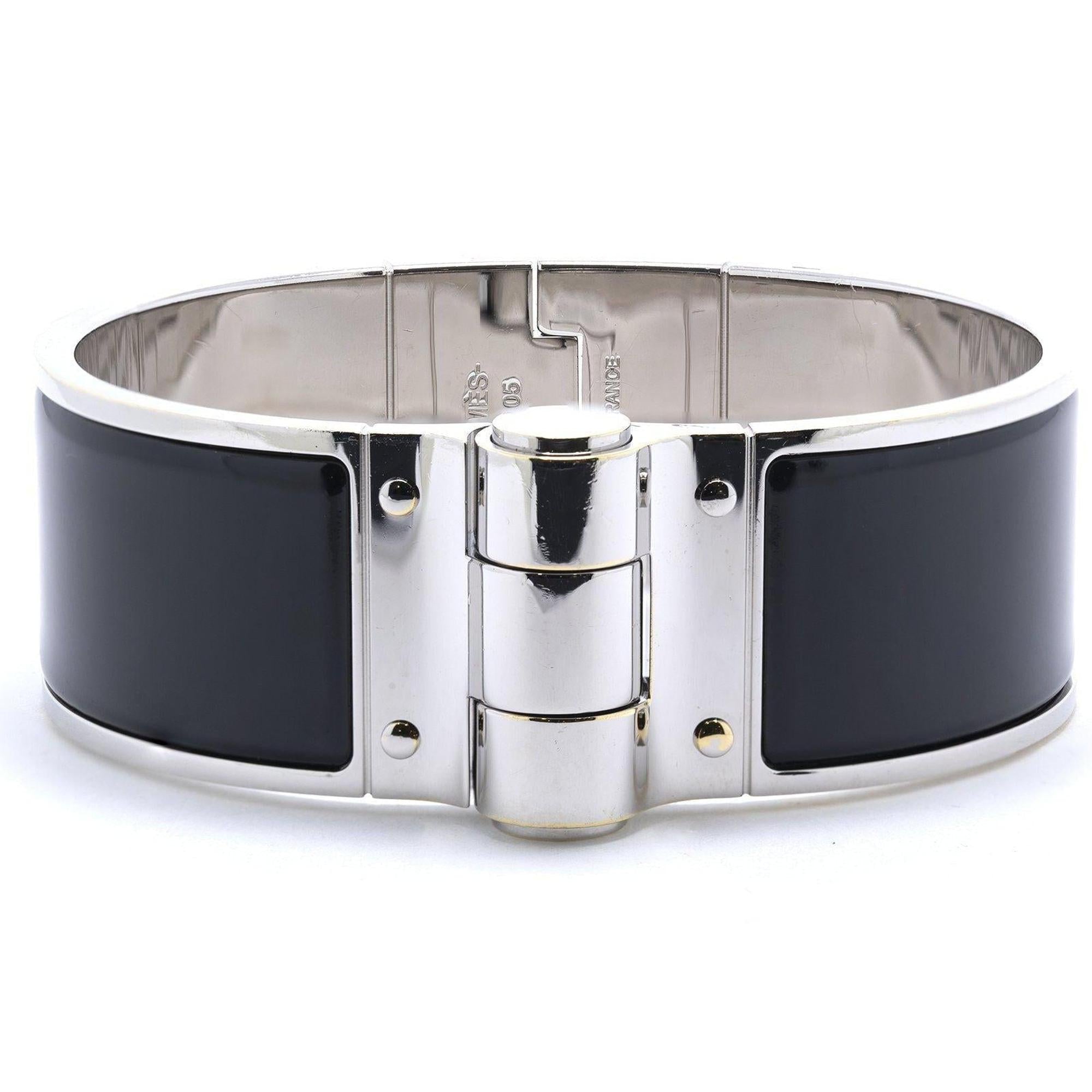 Hermes Black Enamel Hinged Bracelet