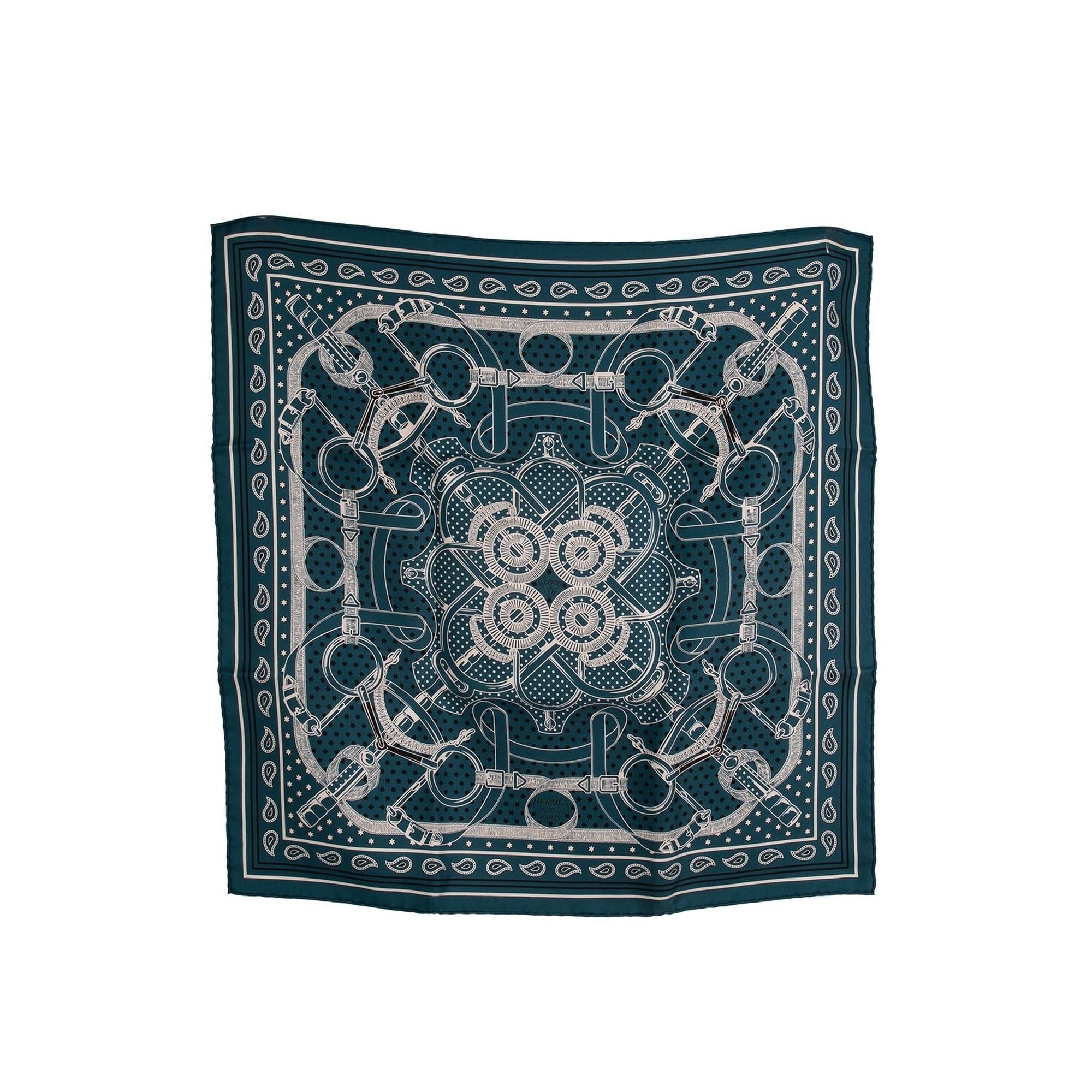 Hermes 'Eperon D'Or Bandana' Silk Scarf w/ Box