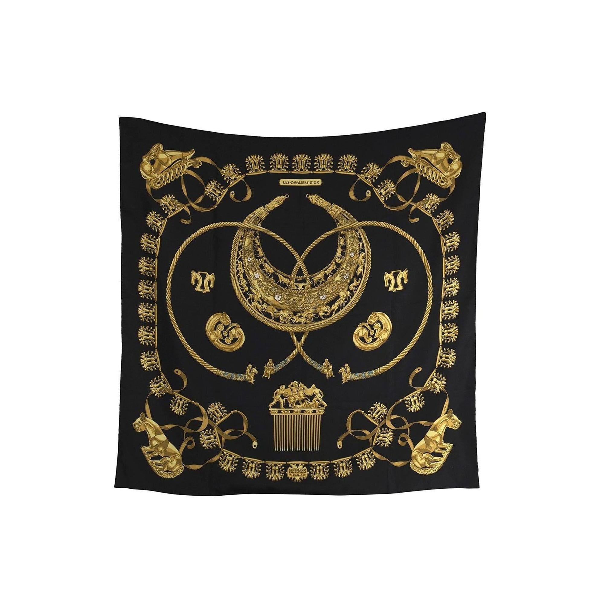 Hermes "Les Cavaliers D'OR Silk Scarf