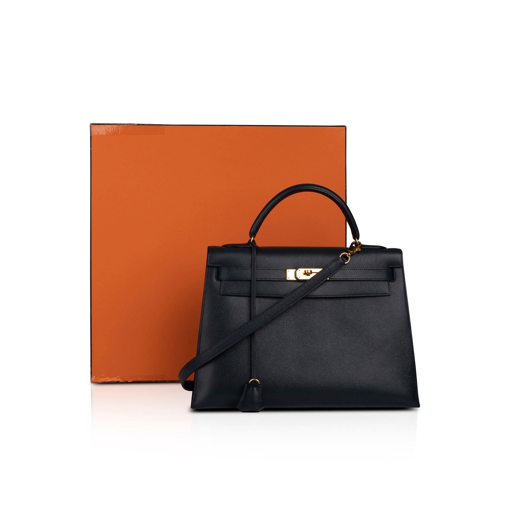 Hermes Navy Courchevel Kelly Sellier 32 w/ Box