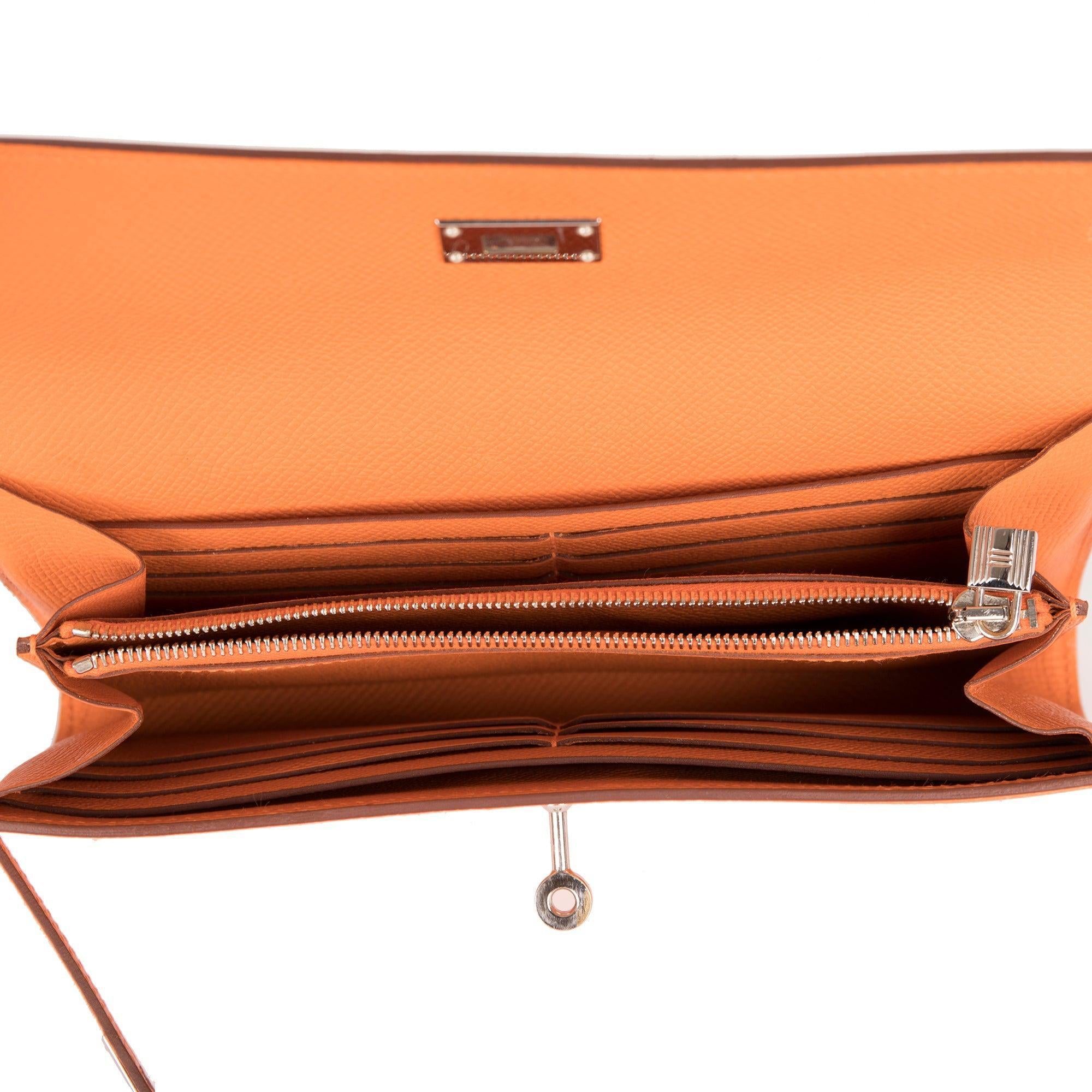 Hermes Orange Epsom Classic Kelly Wallet w/ Box