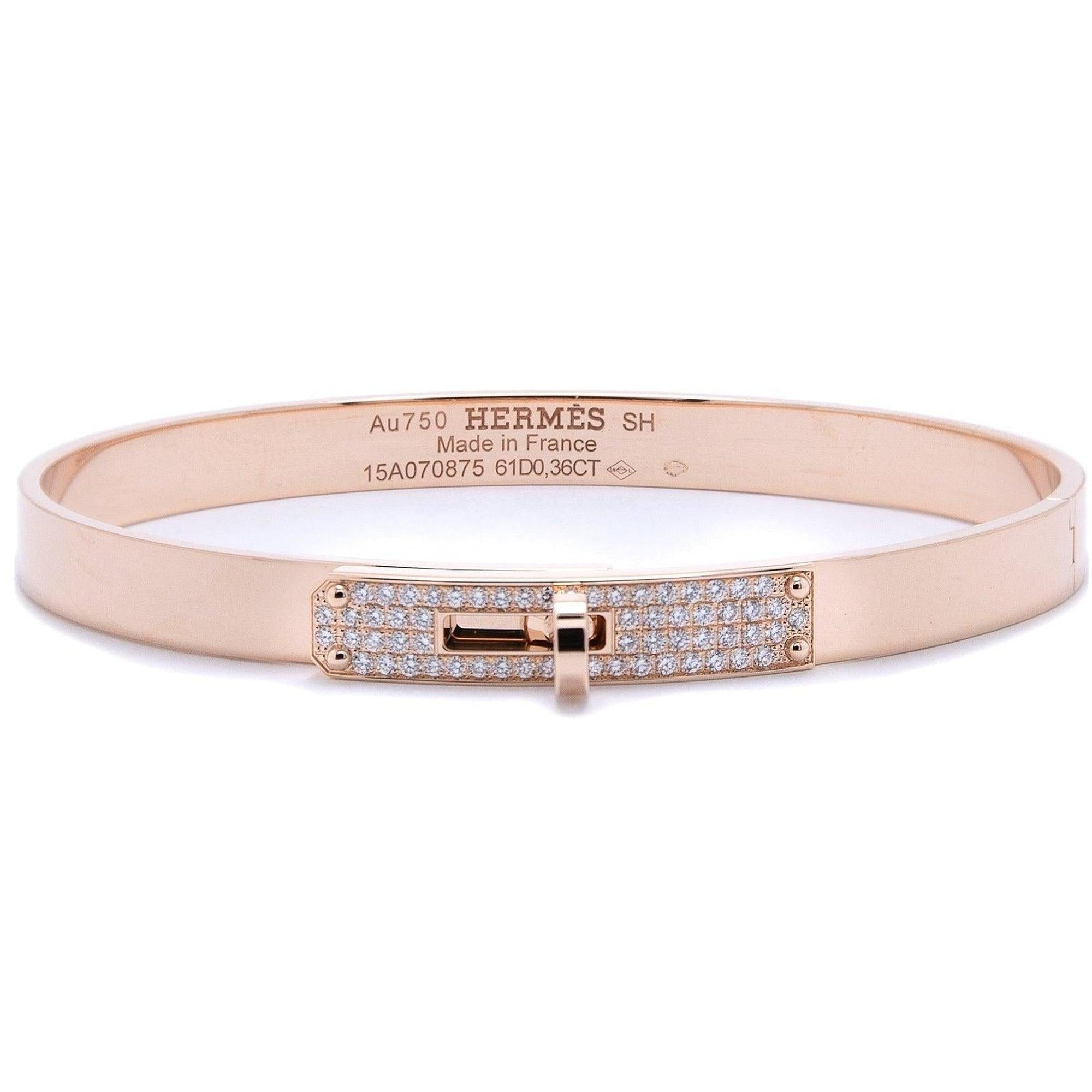 Hermes Rose Gold & Diamond Kelly Bracelet, Small Model